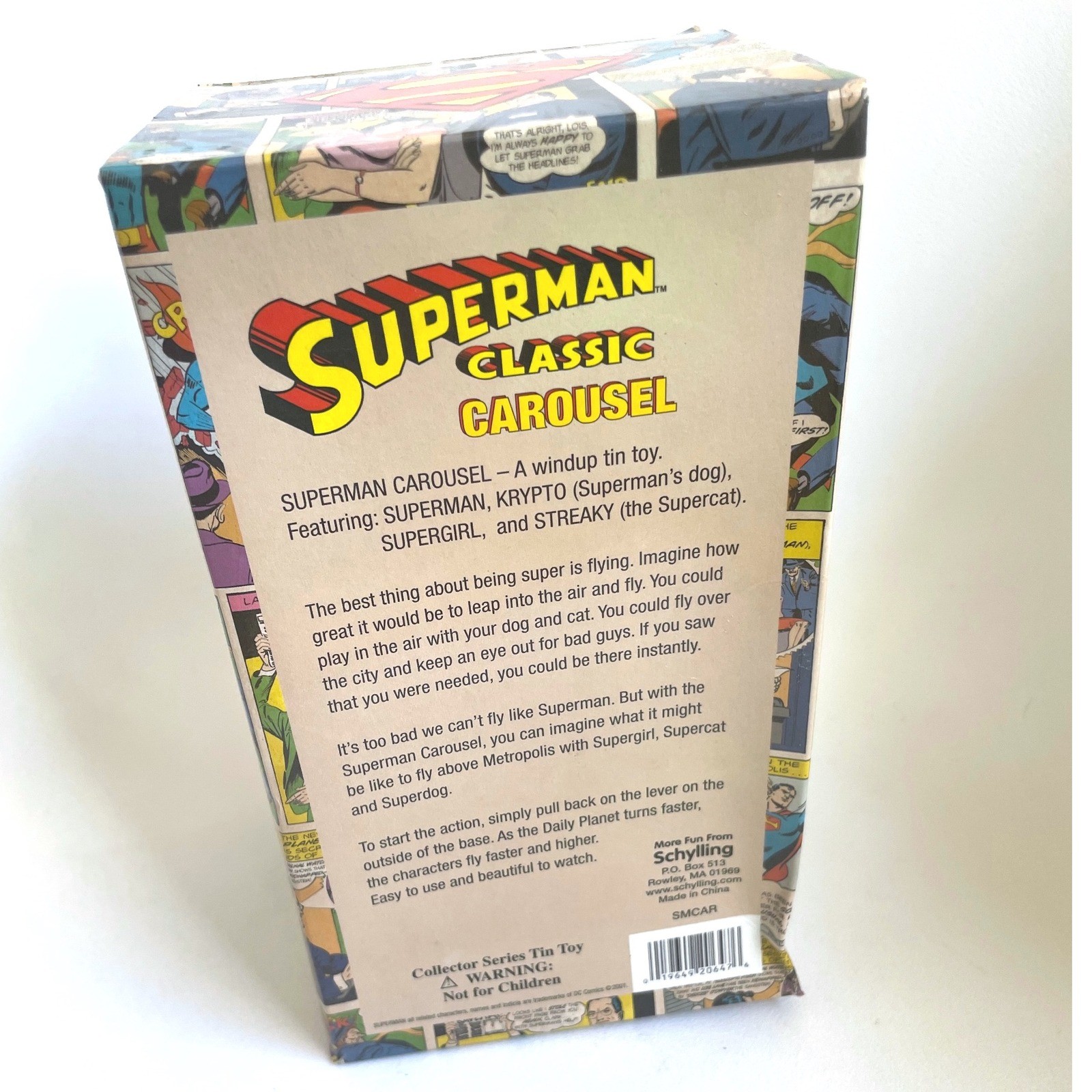 Schylling Superman Classic Carousel Wind-Up Tin Toy – Collector Series – Boxed