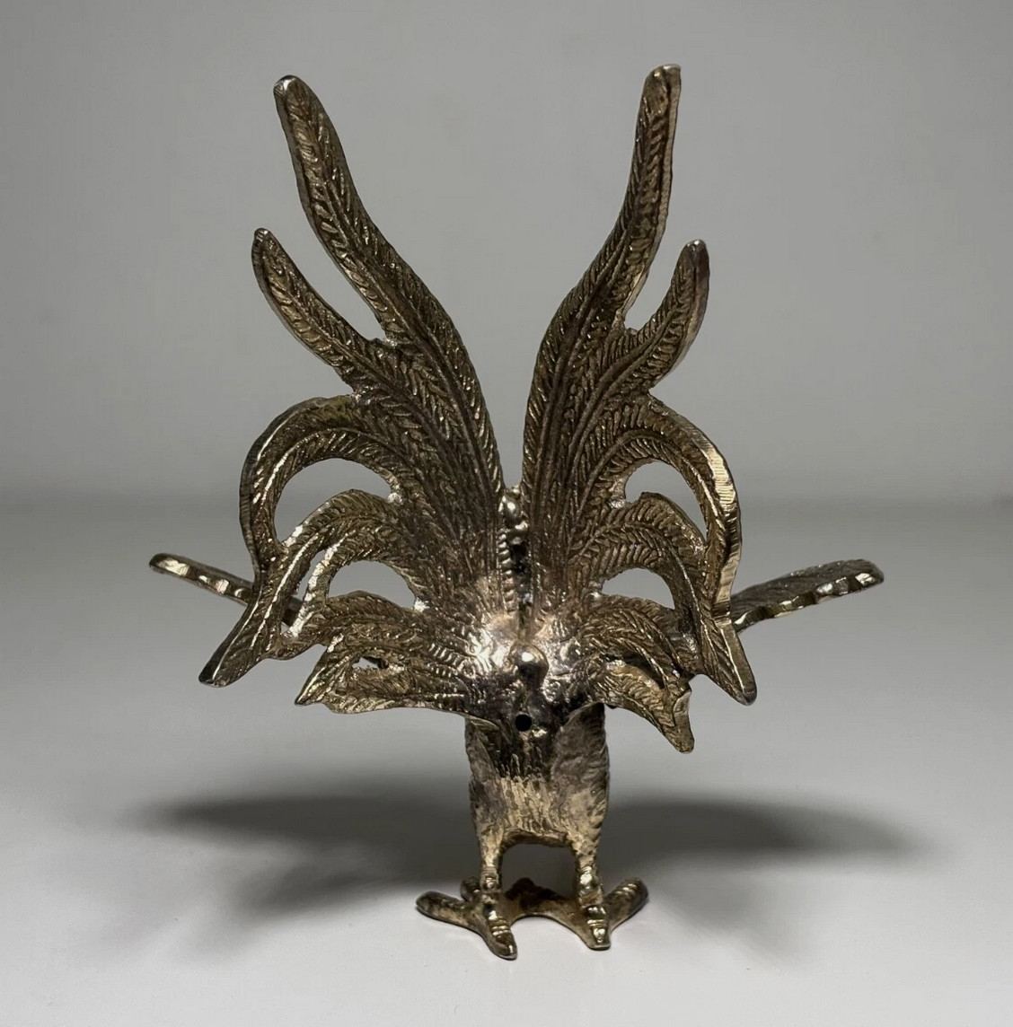 Pair of silver-plated metal fighting roosters, antique bird, rustic decoration