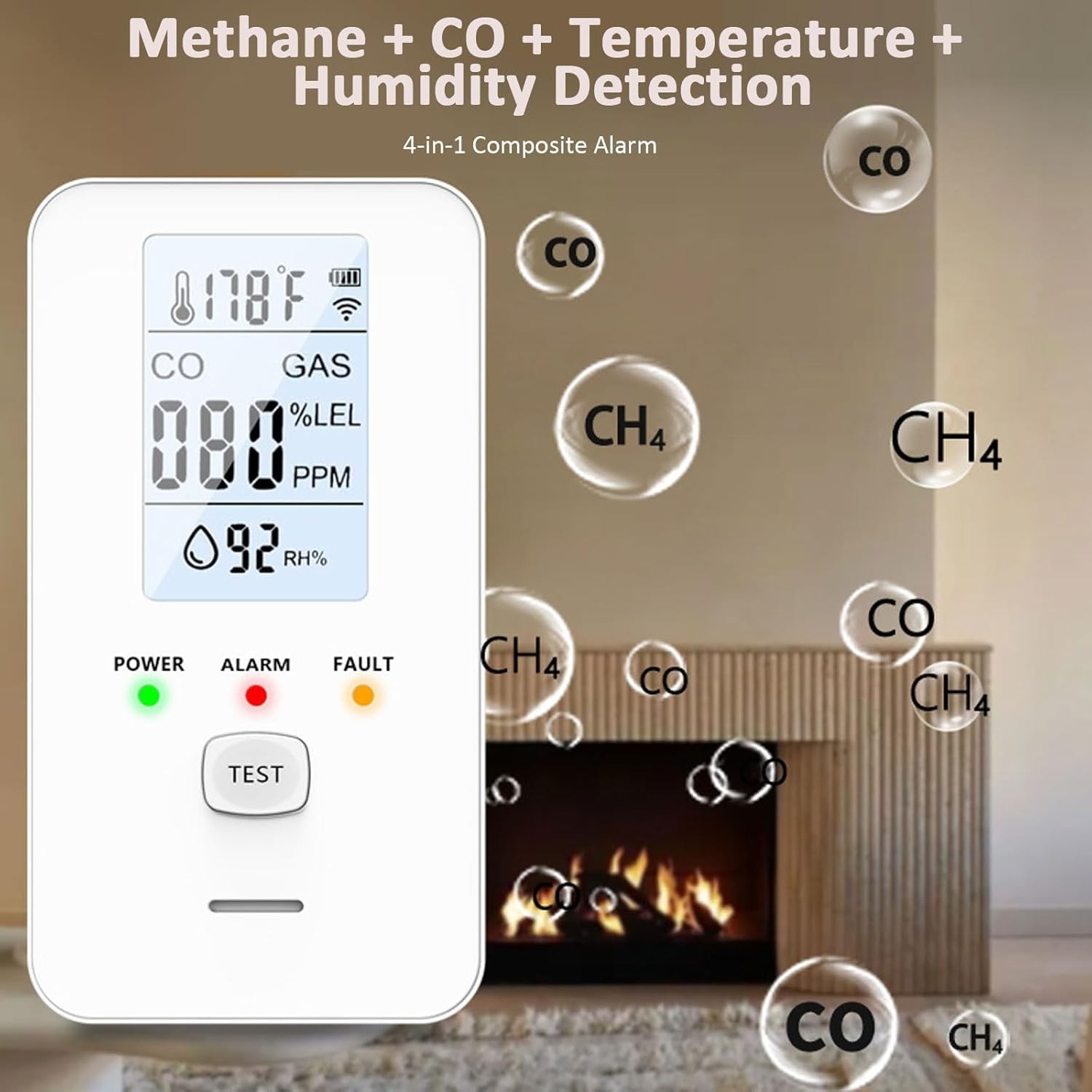 Steadfast haven co detector, 4-in-1 Detector with HD Screen, Home, Apartment