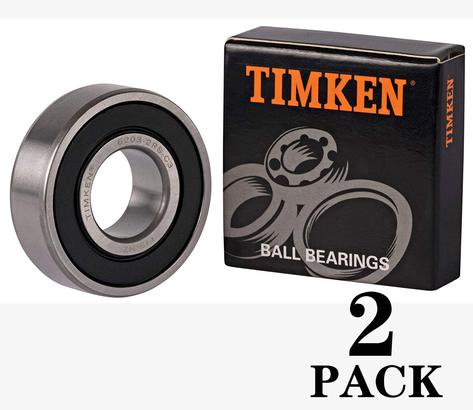 (2 PACK) TIMKEN 6203-2RS C3 6203-2RS 17X40X12MM Double Rubber Seal Ball Bearings
