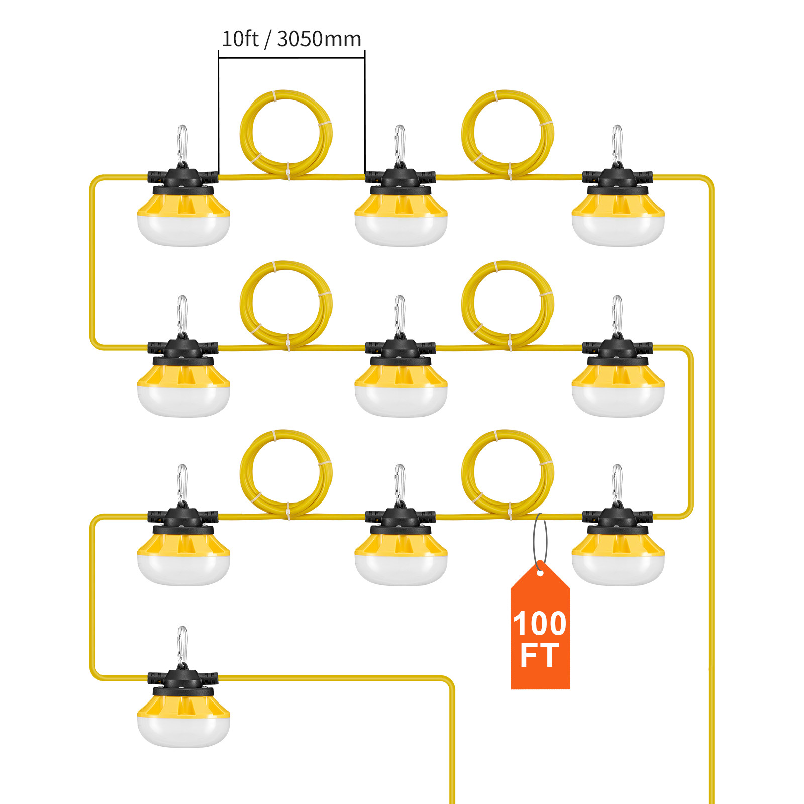 100FT Construction String Lights 100W 10000LM Connectable Waterproof