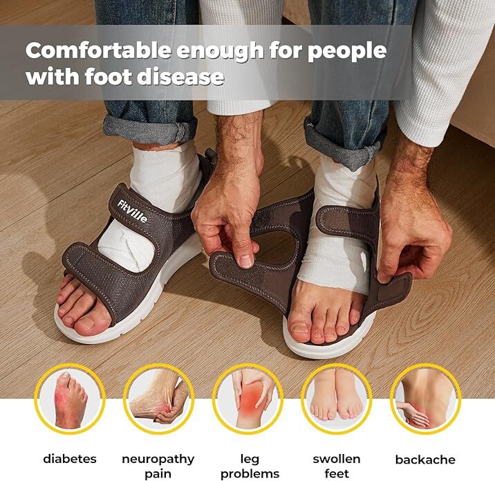 FitVille Mens Diabetic Sandals Casual Comfort Outdoor Sport Adjustable Shoes