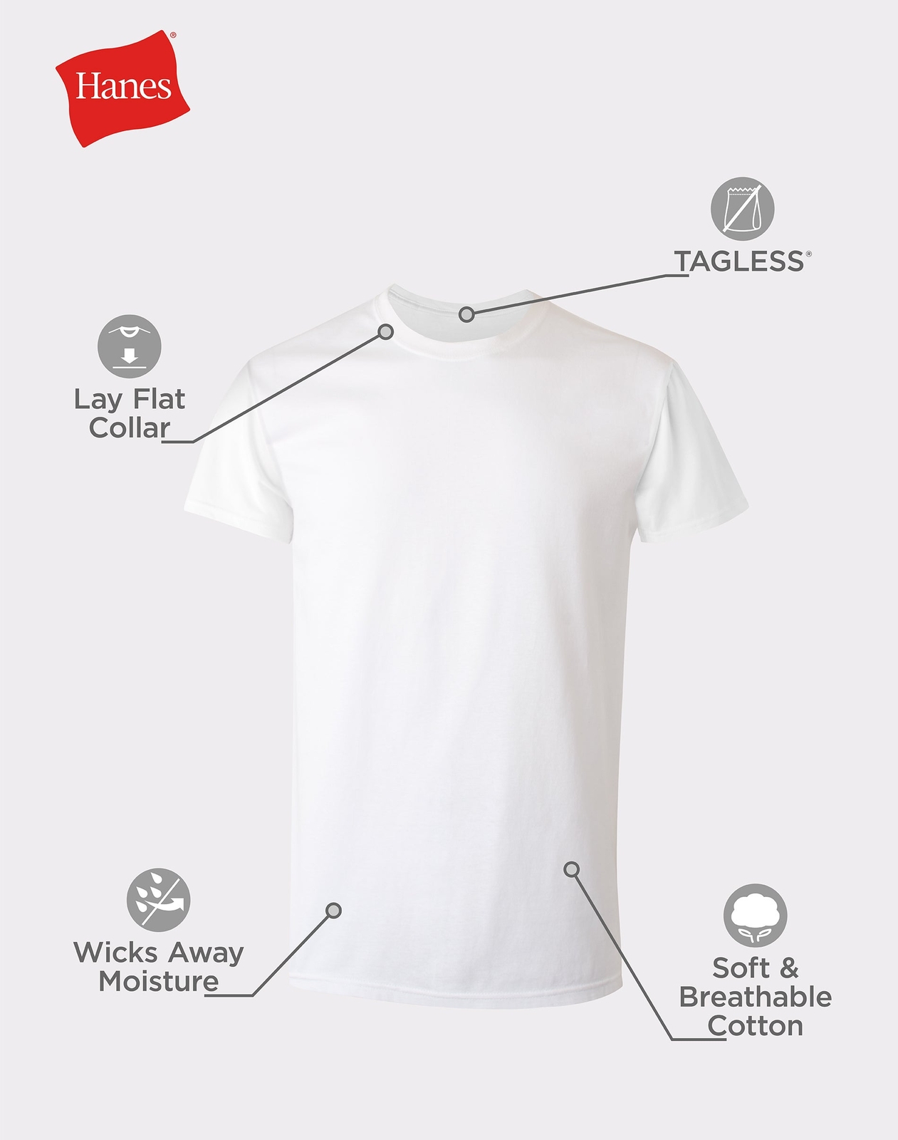 Hanes Men's White Crewneck T-Shirt 6-Pack Undershirt Tee TAGLESS FreshIQ Comfort