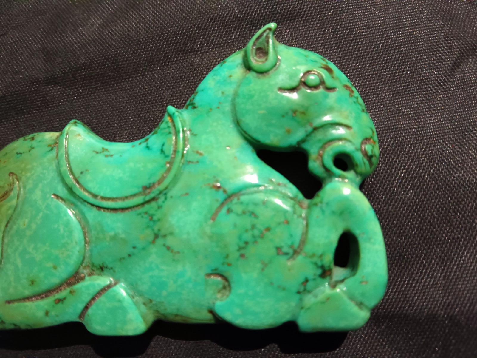 Chinese Old Turquoise Hand Carved *Horse* 2Faces Pendant