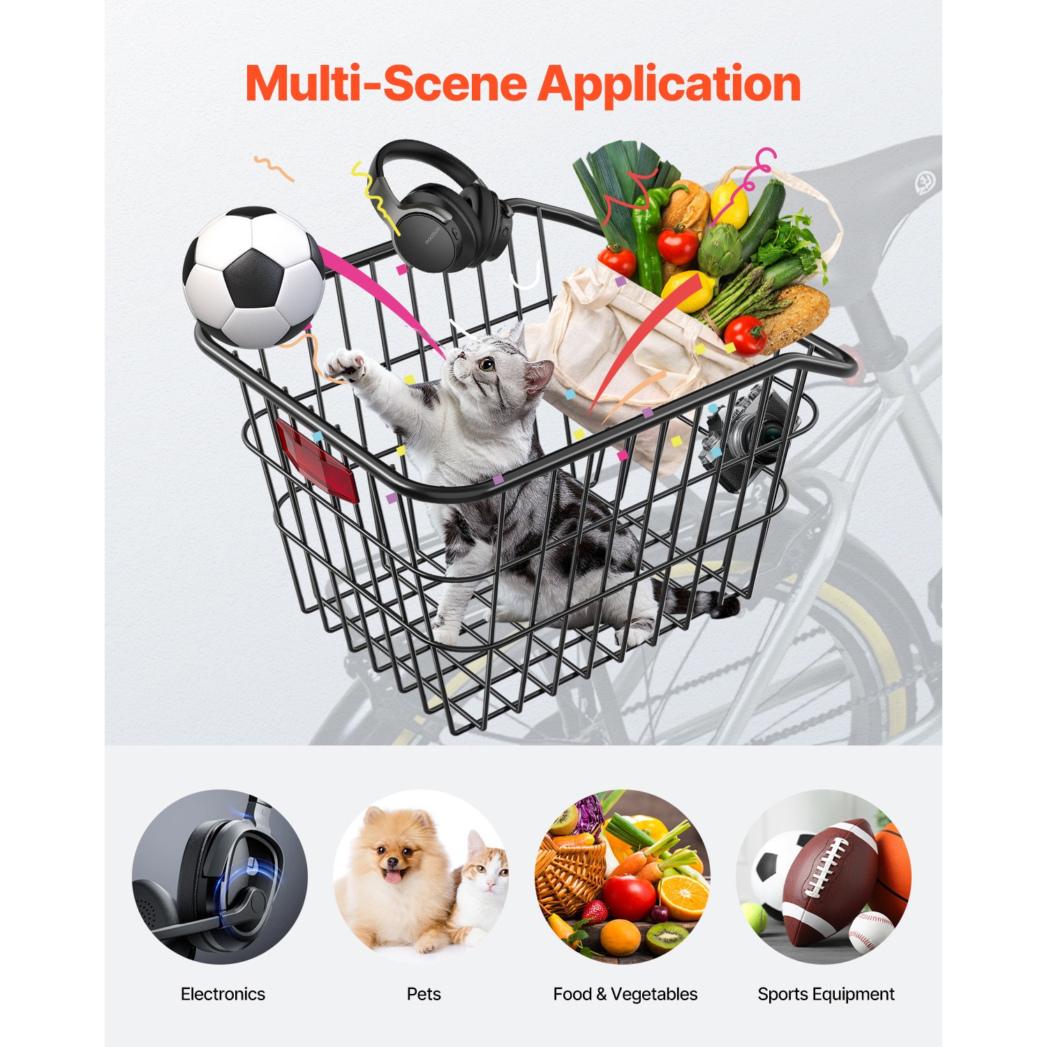 Rear Bike Basket Metal Wire Bicycle Basket Reflective Tail Light Cover