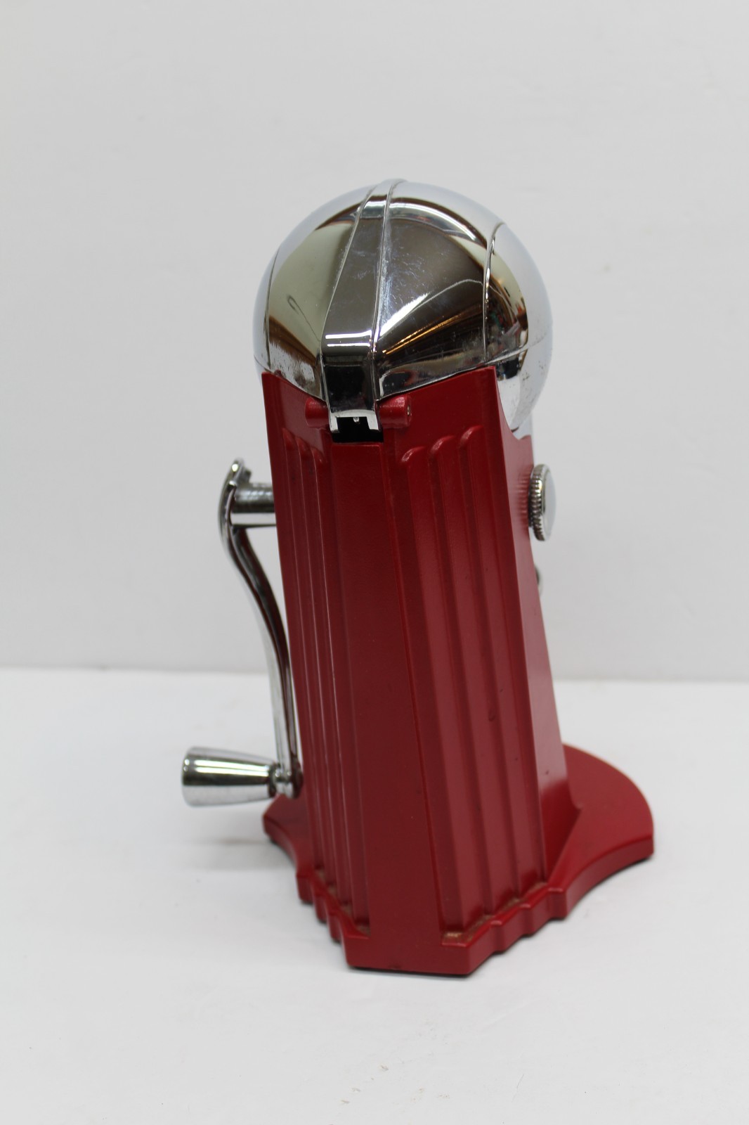 Retro Metrokane Ice-O-Mat Manual Ice Crusher Chrome & Red Hand Crank