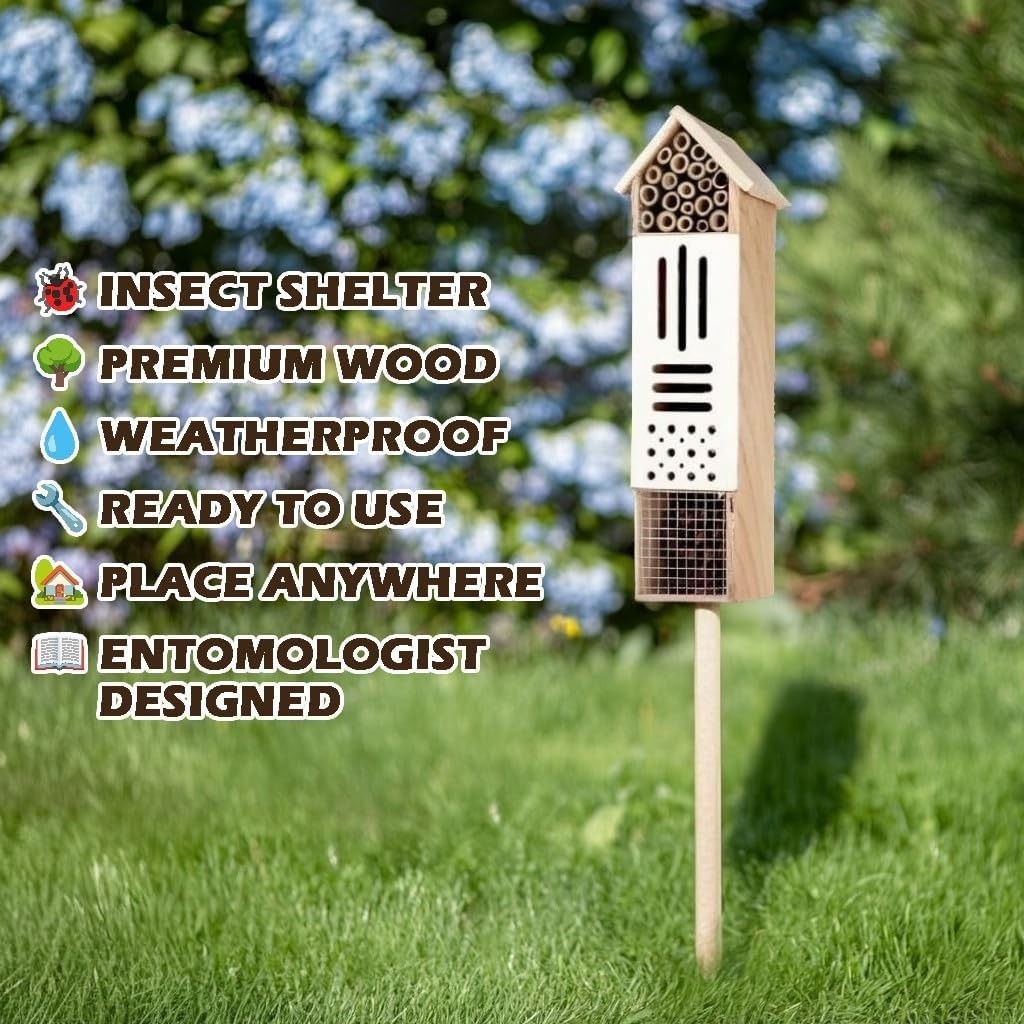 Durable Wooden Insect Habitat - Attract Ladybugs & Solitary Bees to Your Garden