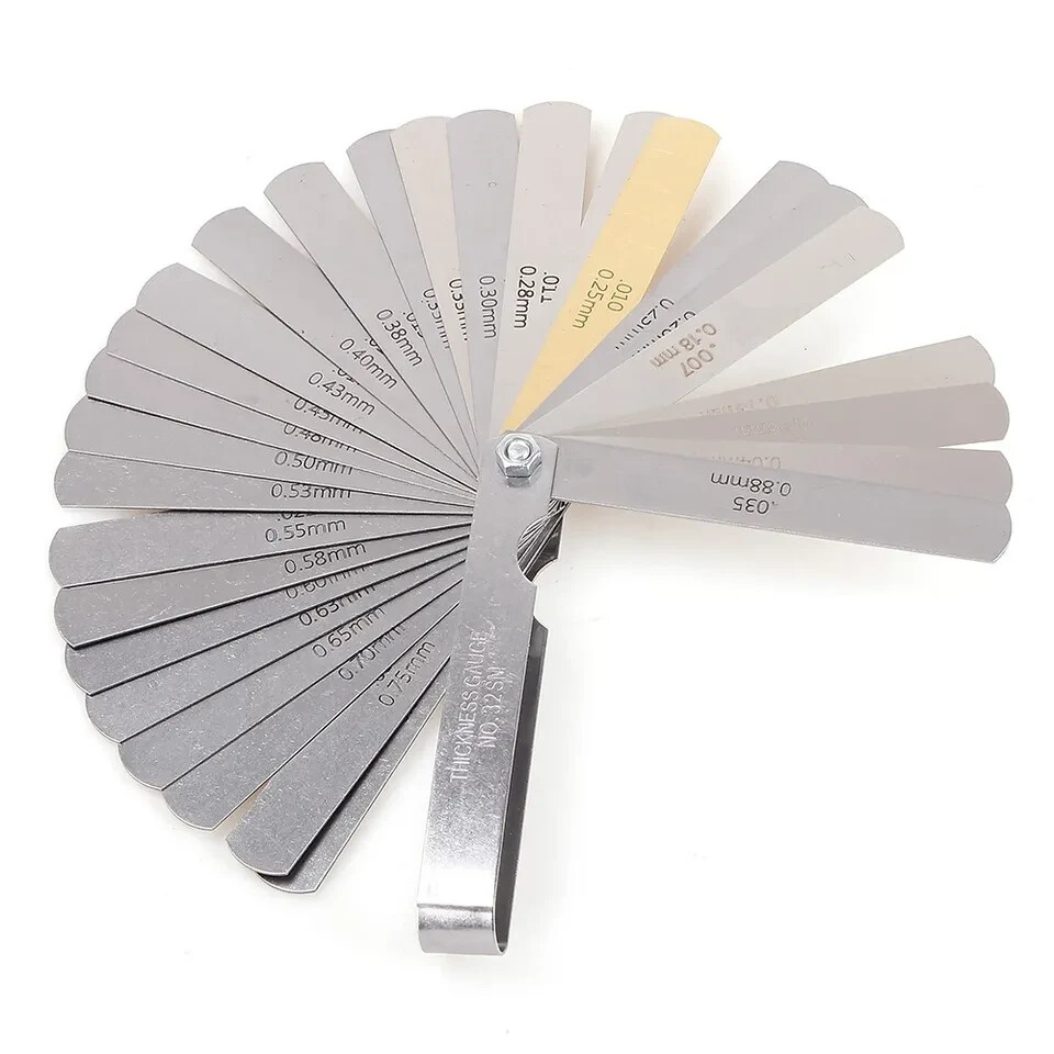 32 Blade Feeler Filler Gauge Spark Plug Gap Metric Imperial Measuring Brass Tool