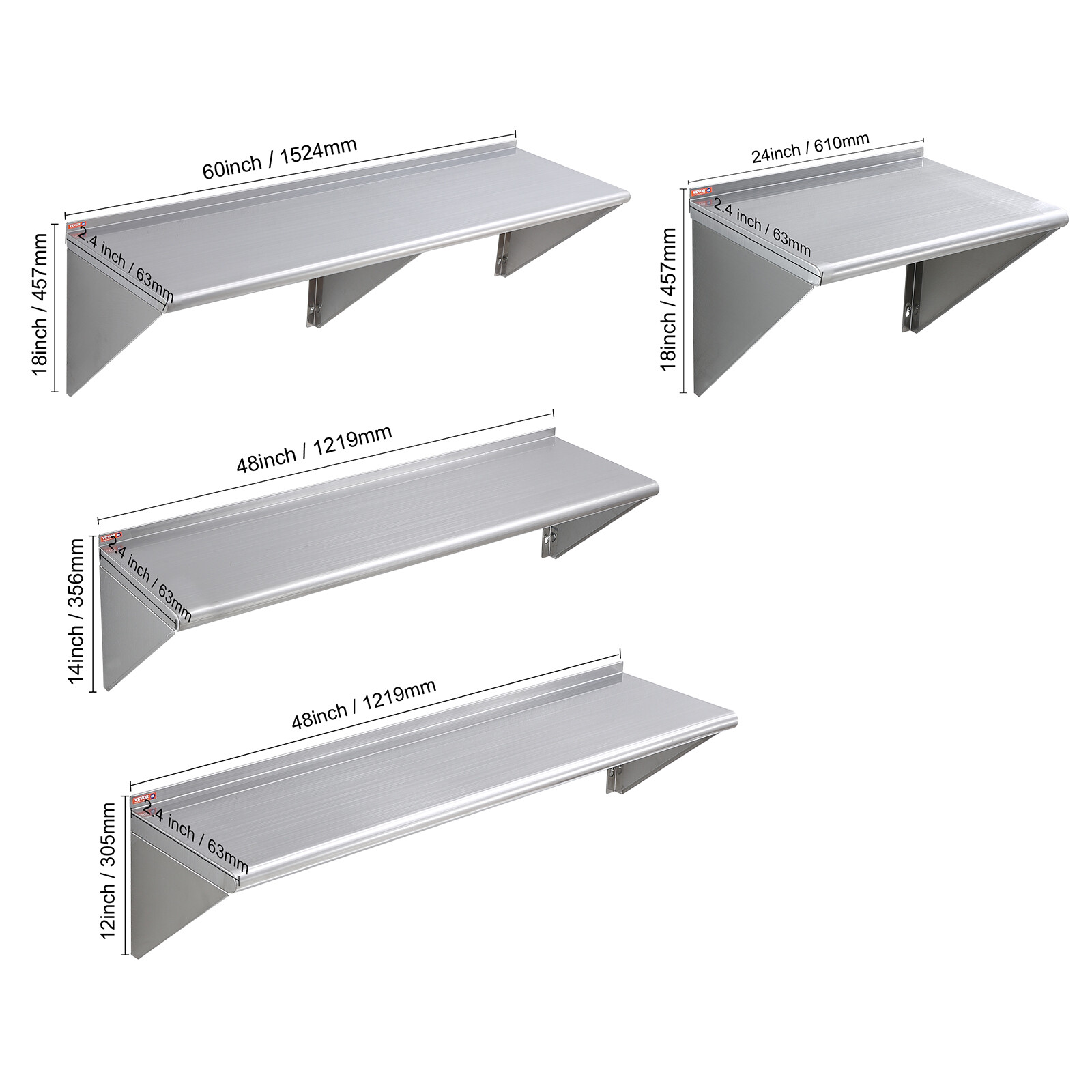 VEVOR Stainless Steel Wall Mounted Shelf Kitchen Restaurant Shelving Multisize