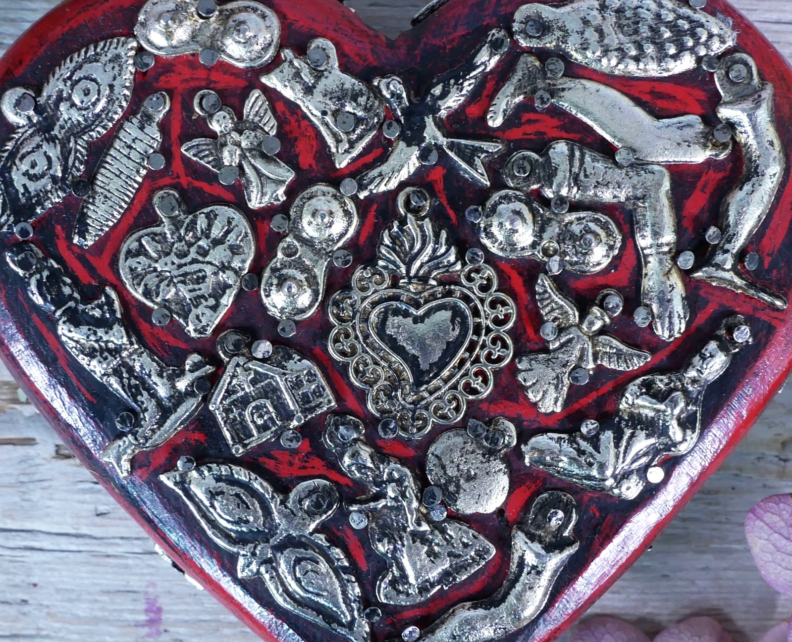 Red Wood Heart Milagros Handmade Michoacan Mexican Folk Art Love Token Small Sz