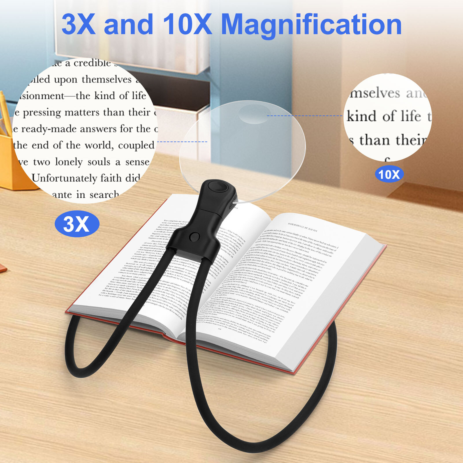 3X Detachable Hands-Free Neck Wear Magnifying Glass for Low Vision Seniors