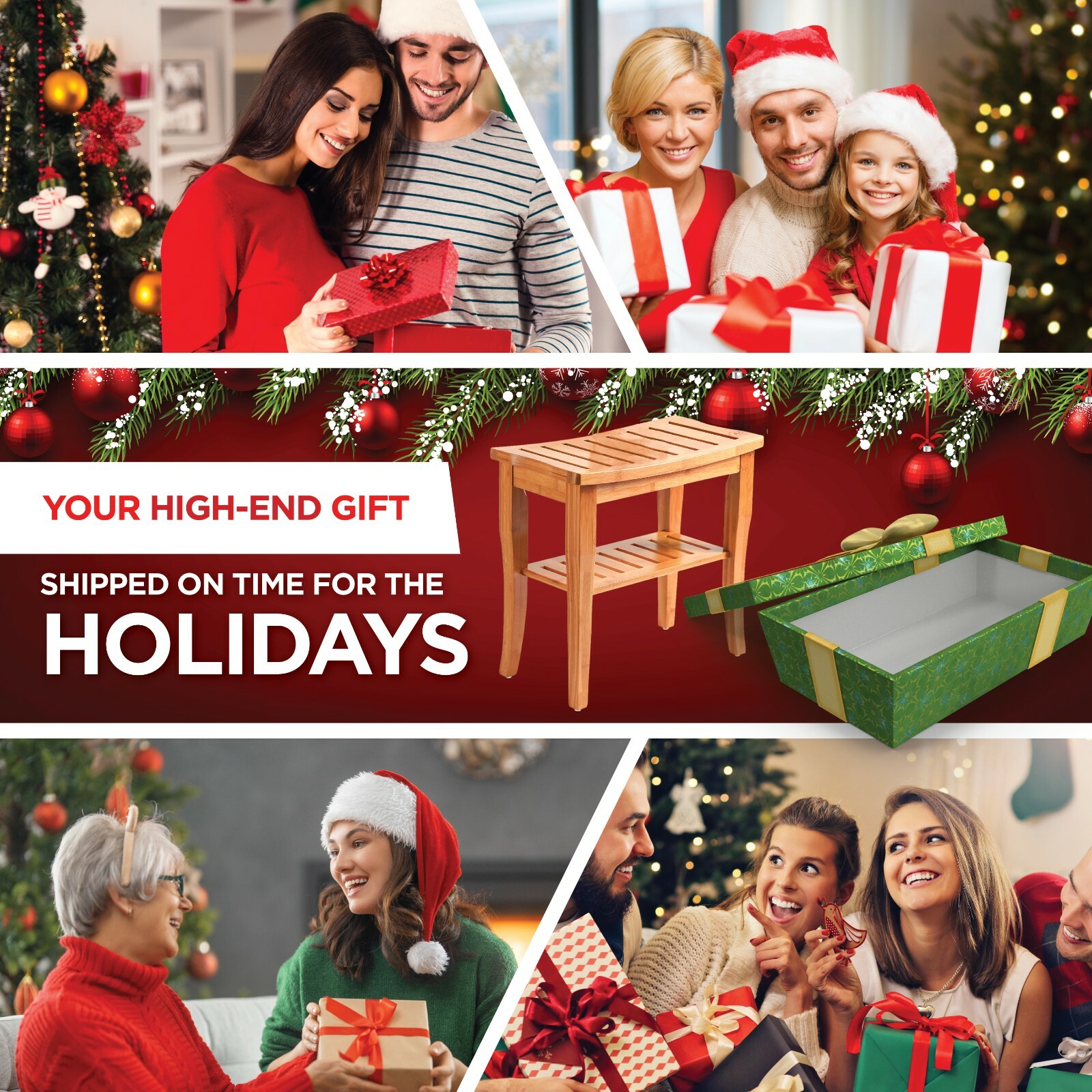 Bamboo Shower Seat Bench Bathroom Spa Bath Organizer Stool with Storage Shelf