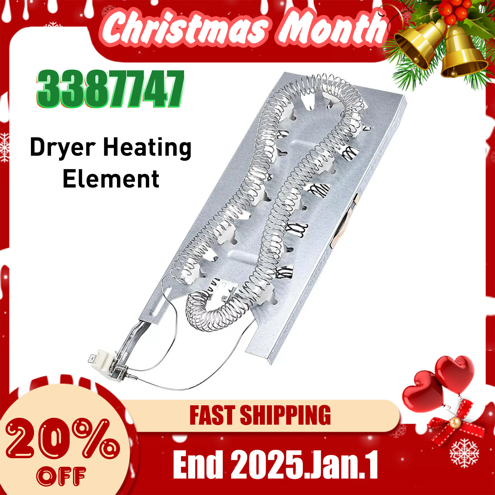 WP3387747 Dryer Heater Heating Element fits Whirlpool Kenmore Roper NEW