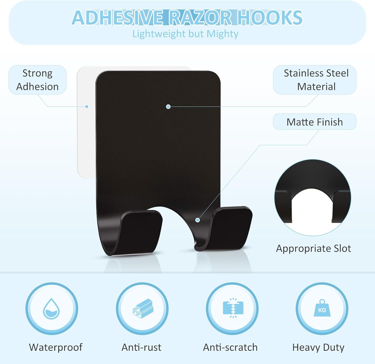 VIS'V Shower Wall Razor Holder, Metal Adhesive Razor Hooks for His and Hers, Wat