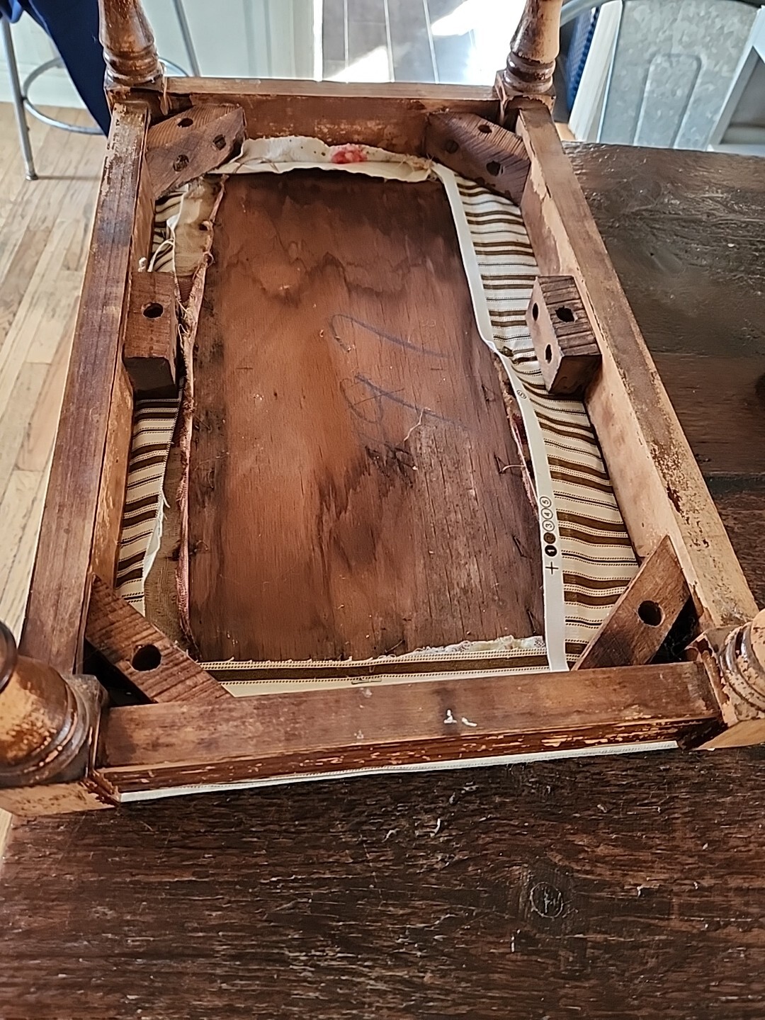 Vintage Wood Vanity Stool Chair 22" x 14" x 18" Upholstered Seat