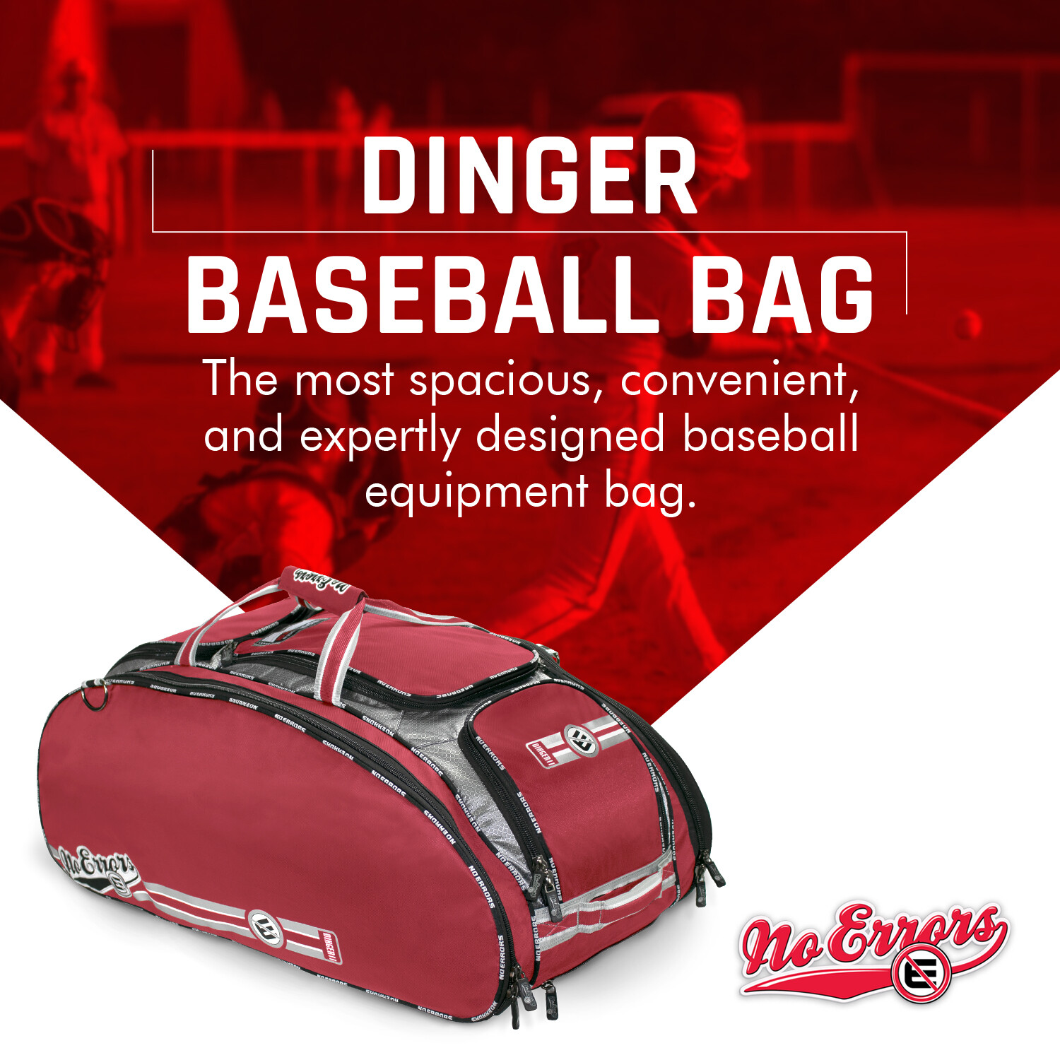 No Error Sports Dinger Baseball Bat Bag with Wheels -15 pocket baseball gear bag