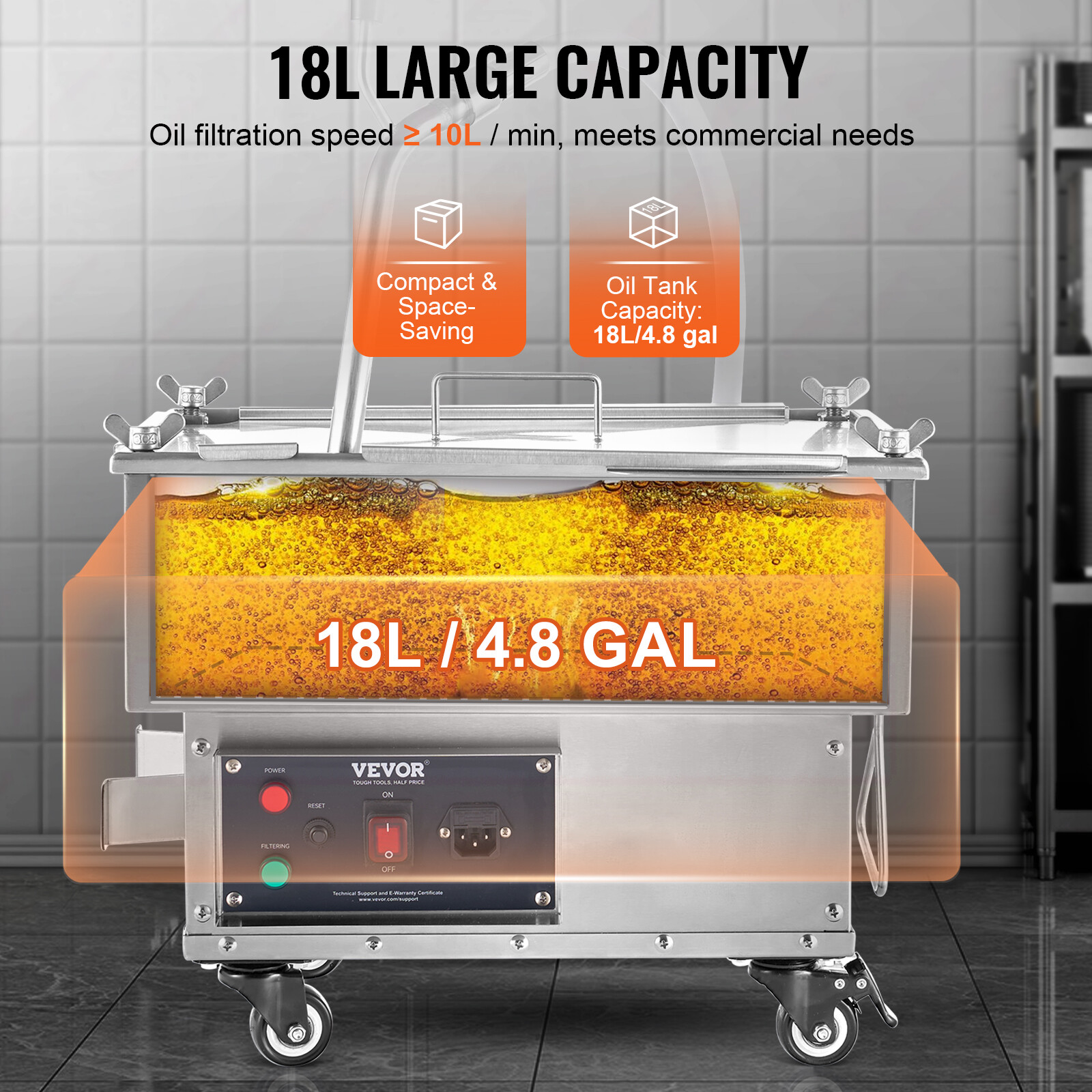 VEVOR Fryer Oil Filter Commercial Cooking Oil Filtration System 18L Capacity