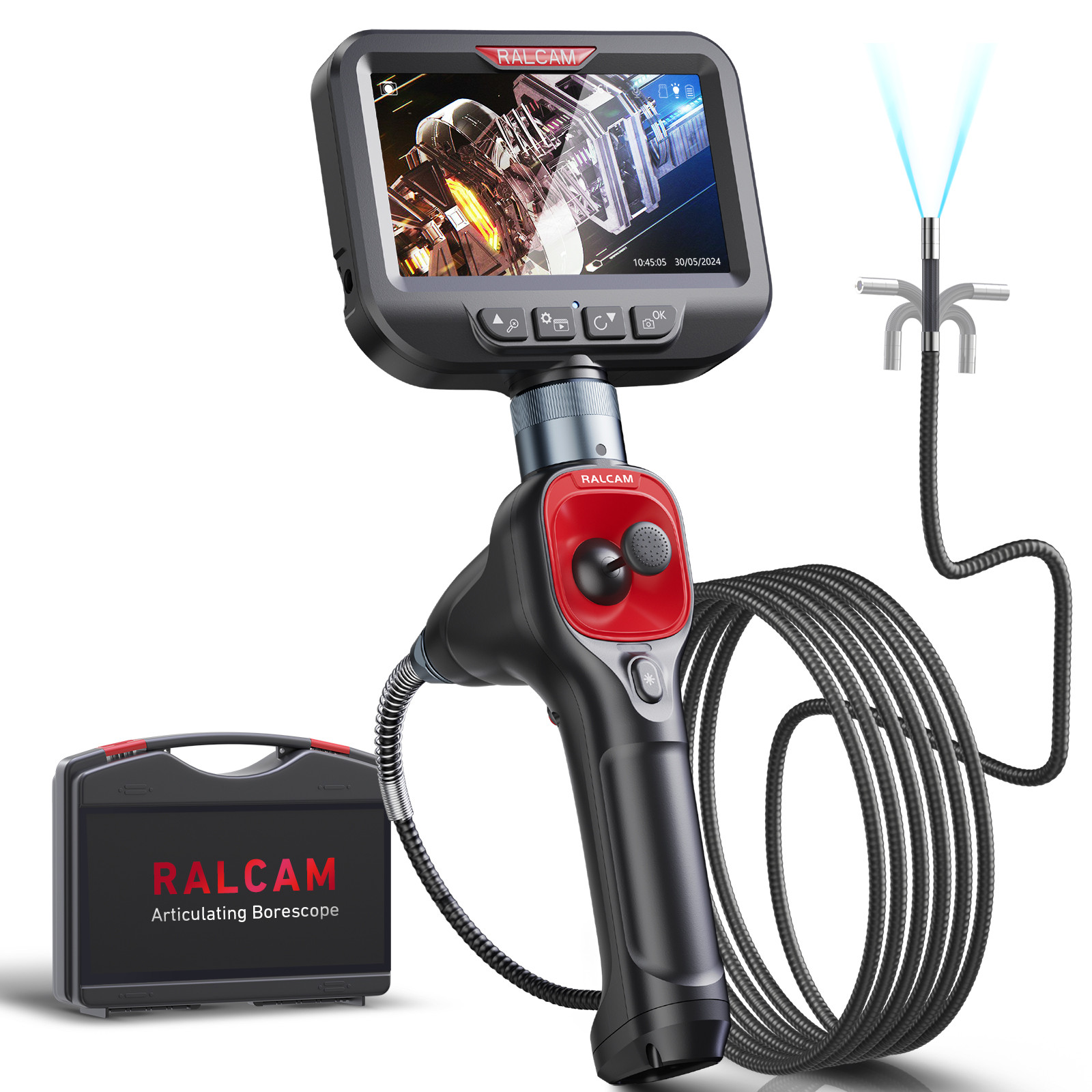 Ralcam 4 way 360°Joystick Borescope Endoscope Camera with light Semi Rigid Tube