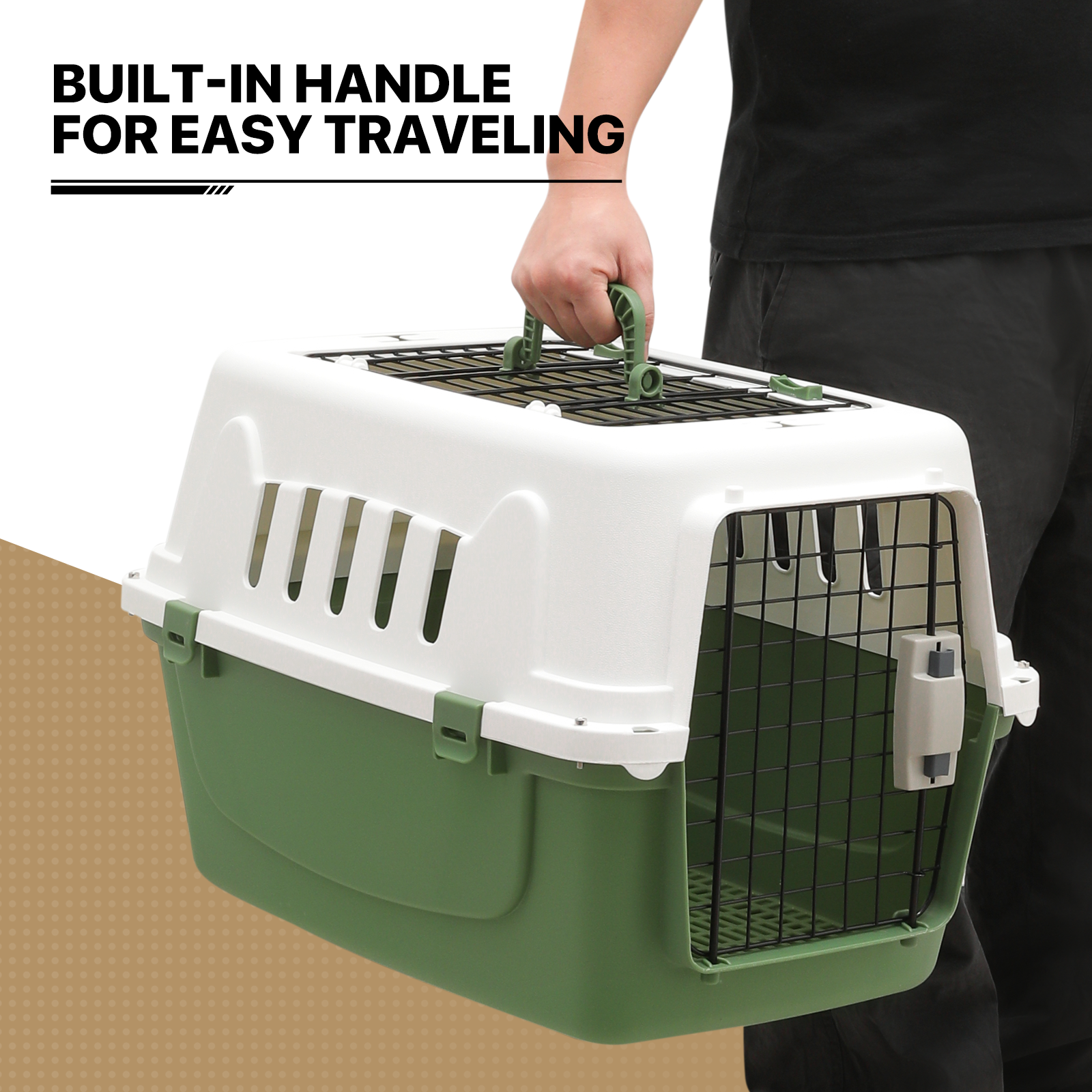 22" Plastic Pet Travel Carrier Hard Sided Dog Cat Transporter Cage Animal Crate