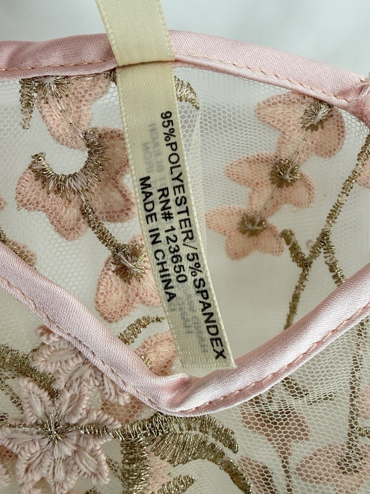 Y2K Roma Confidential Lace Sheer Floral Camisole Size M Pink Gold Embroidery