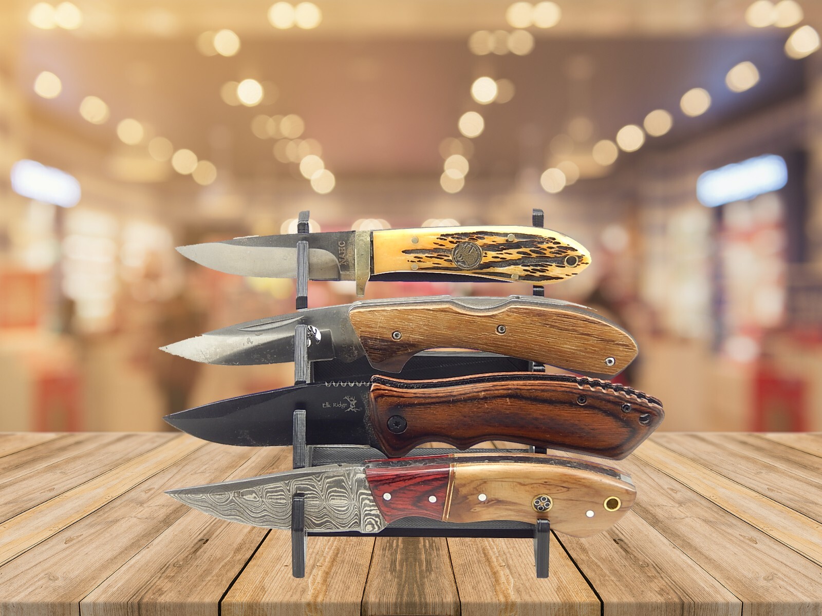 4 Knife Display Stand Rack Holder For Medium To Large Knives Holds Four Blades