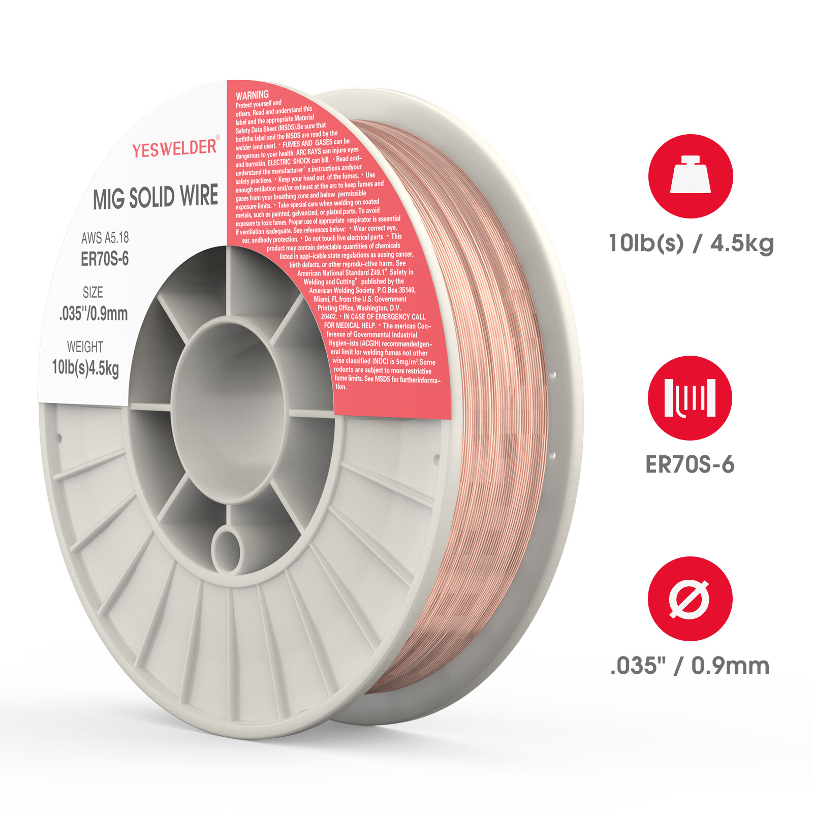 ER70S-6 .035" 0.9mm-10 Lbs Spool (2 Rolls) Carbon Steel Mig Solid Welding Wire