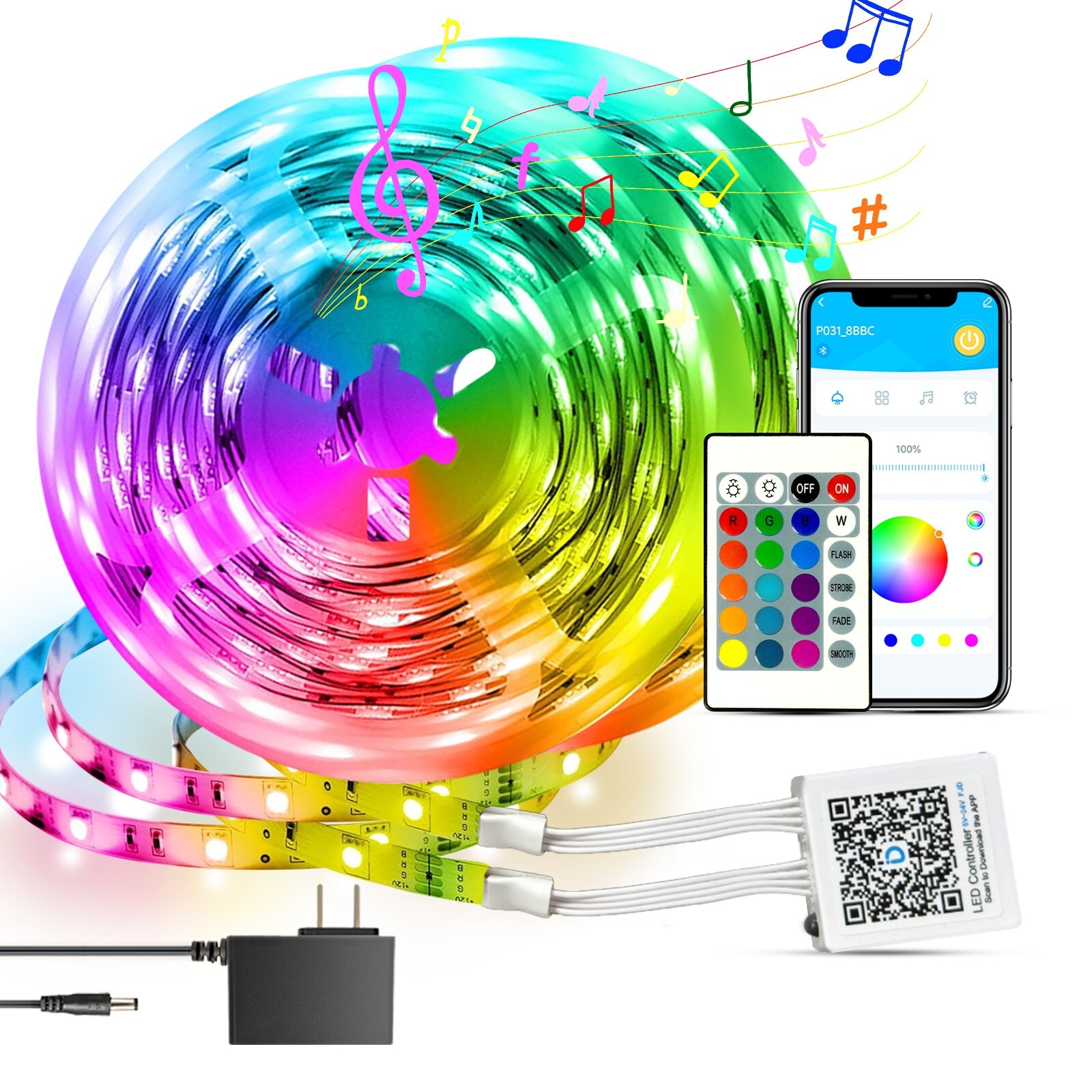 100Ft LED Strip Lights, Smart Light with App Remote Control, RGB LED Lights for