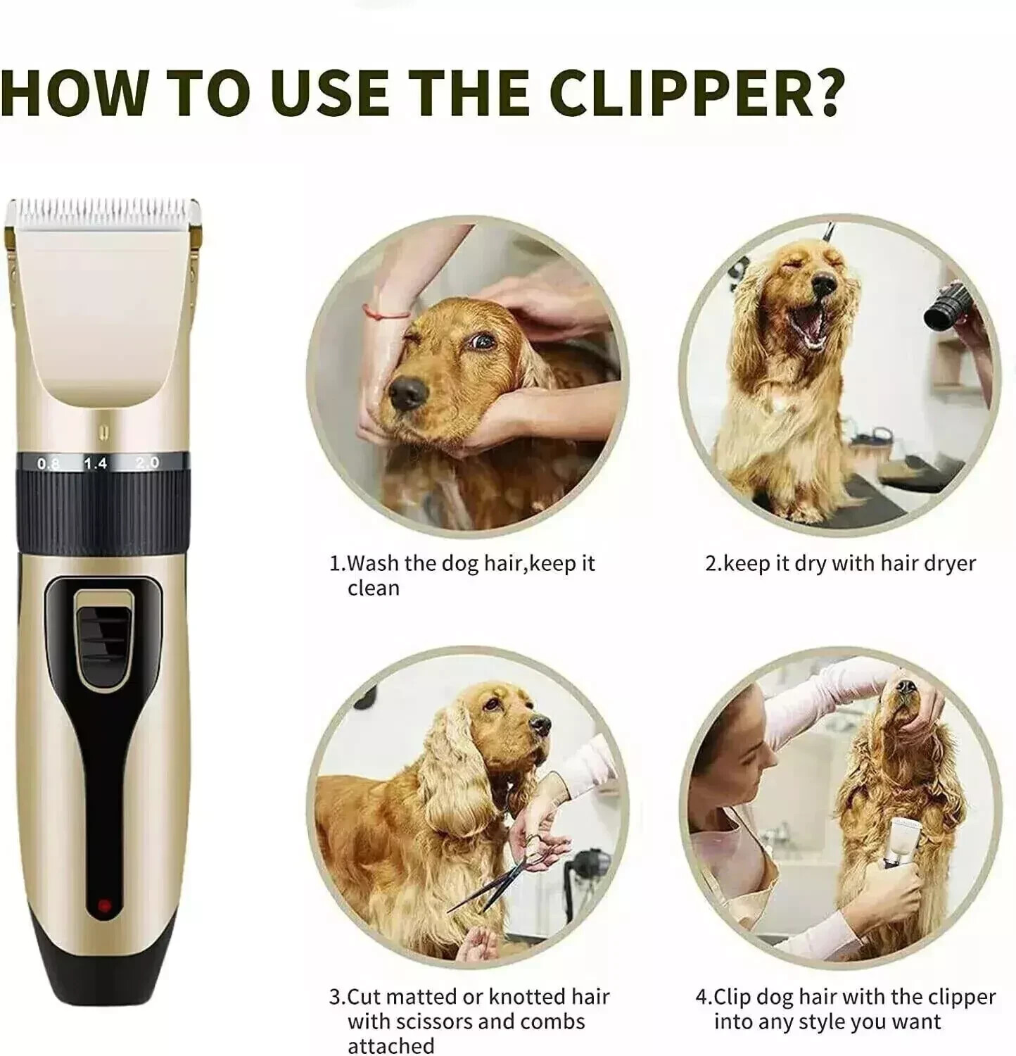 Dog Cat Pet Grooming Kit Rechargeable Cordless Electric Hair Clipper Trimmer Set