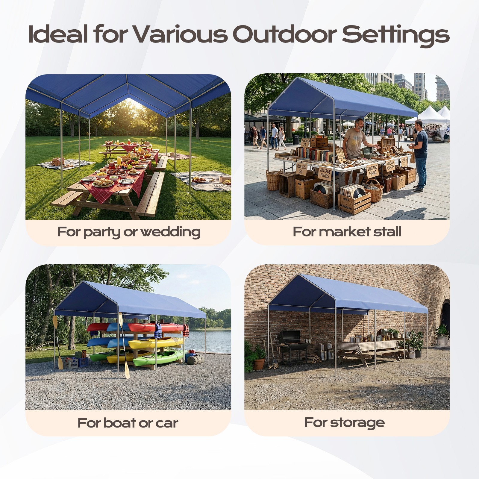 Aoodor 10 x 20 FT Carport Replacement Canopy Cover with Extra-Long Ball Bungees