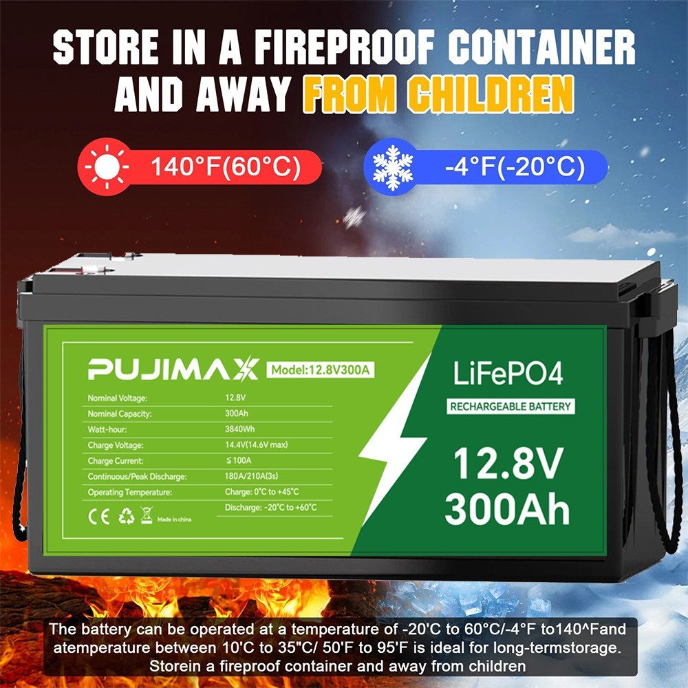12V 300Ah LiFePO4 Lithium Iron Phosphate Battery 300Ah Built-in BMS for Solar RV
