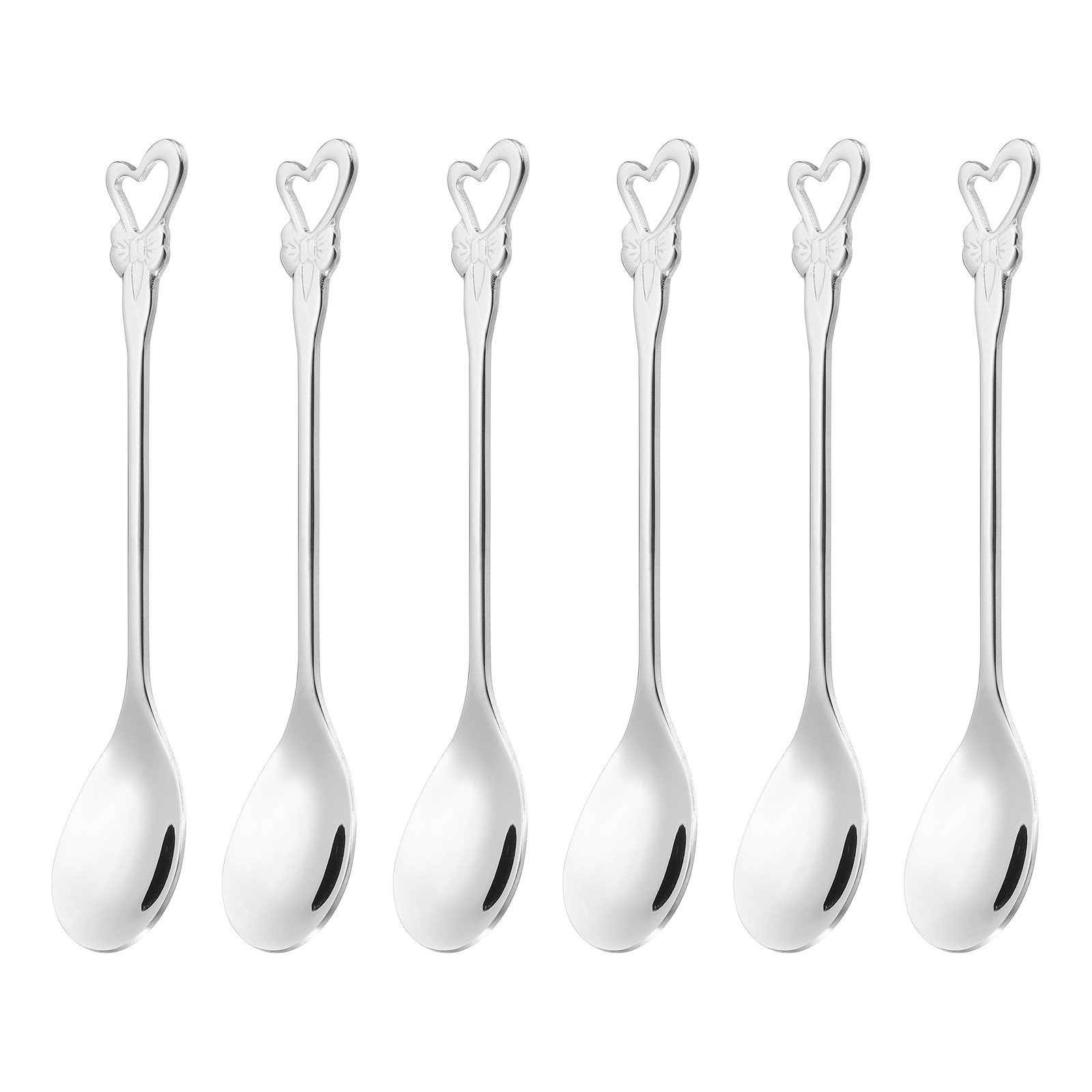 6pcs Coffee Spoons, Heart Tea Spoons Stainless Steel, Silver