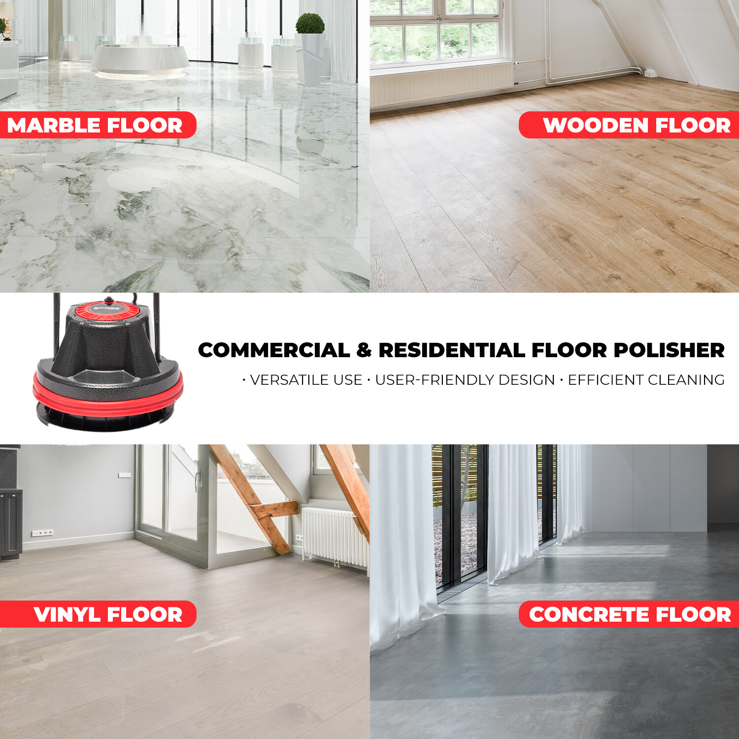 XtremepowerUS 10" Multi-Purpose Floor Polisher Cleaner Machine, 39-ft Power Cord