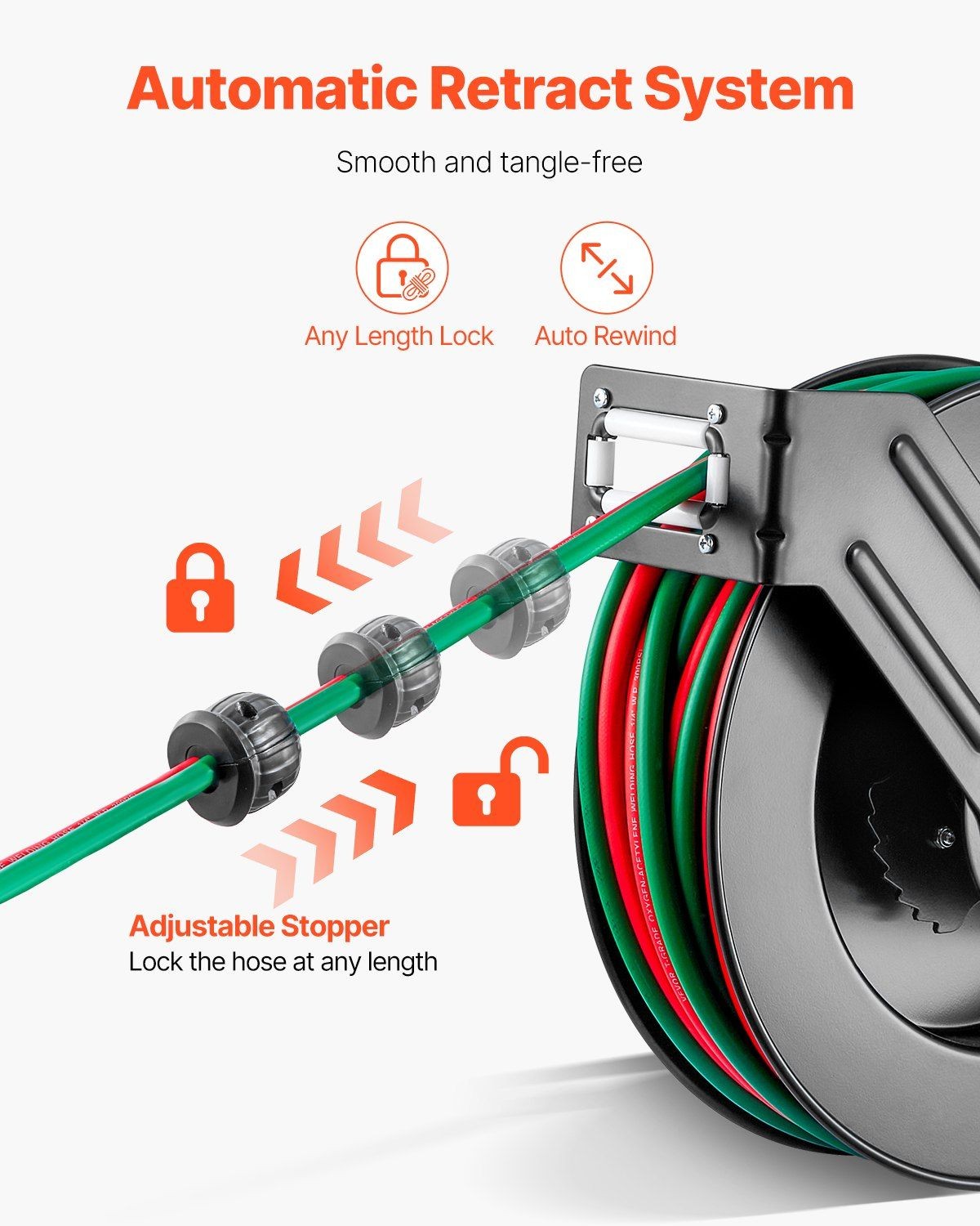 Retractable Welding Hose Reel 1/4 in x 50FT Oxygen Acetylene Rubber Hose R Grade