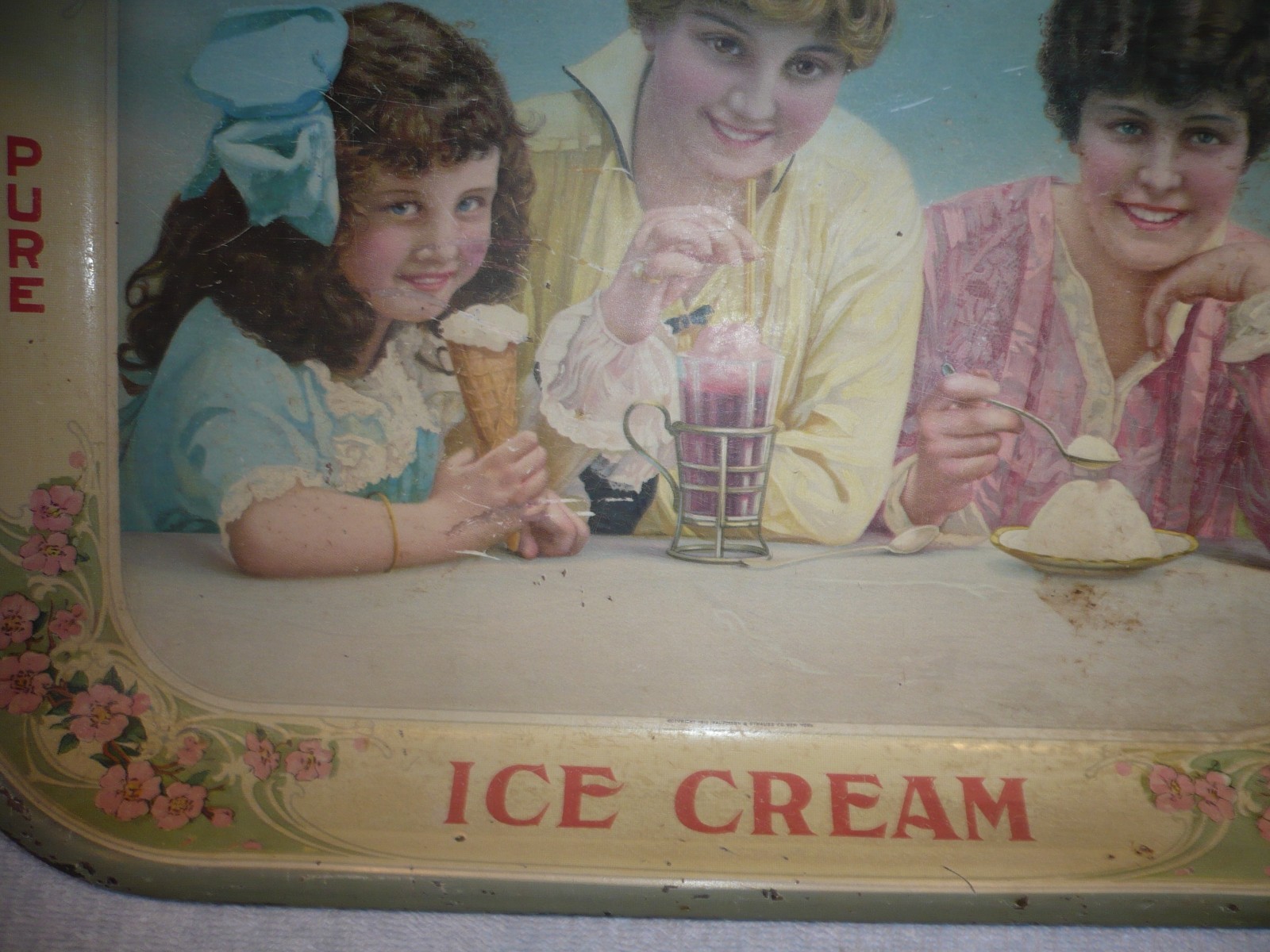 ca. 1915 hanfords Ice Cream metal tray made by kaufmann and strauss co. new york