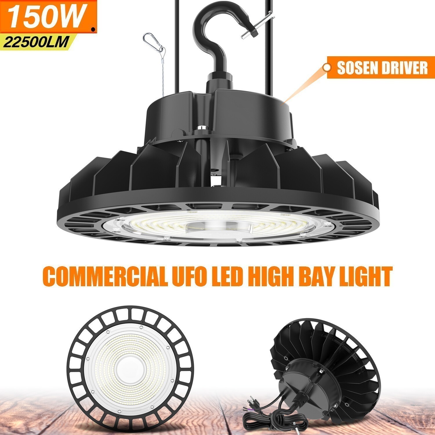 150W UFO LED High Bay Light 5000K 22500LM Factory Warehouse Lamp Dimmable -10PCS