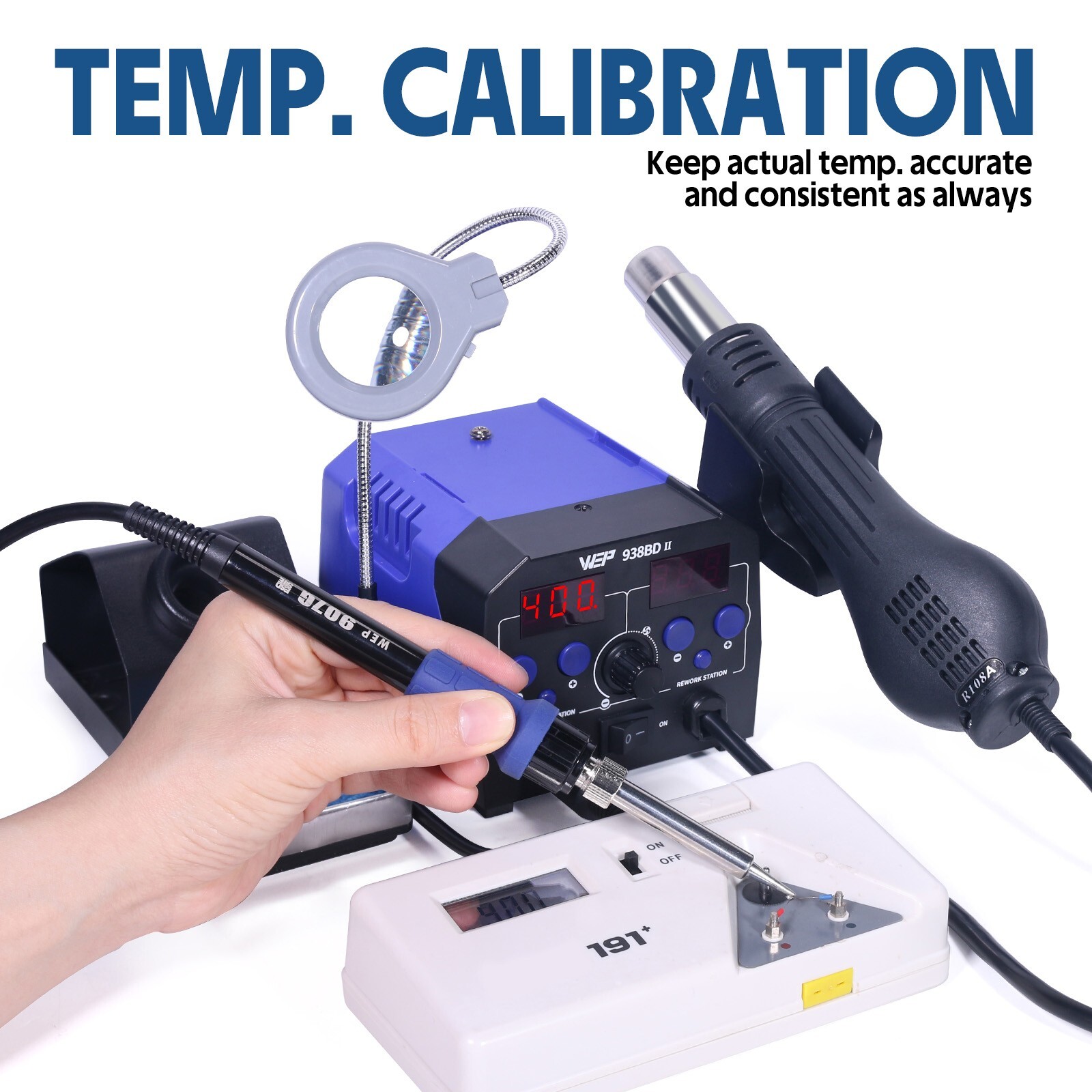 WEP 938BD-II Soldering Iron Station Hot Air Gun Desolder Station with LED Lamp