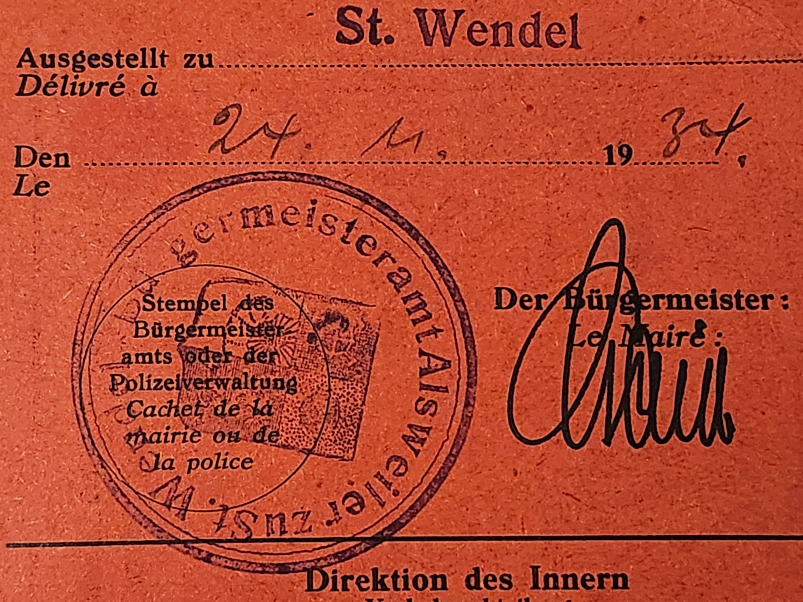 WW2 Germany. Personal-Ausweis Saar 1934.