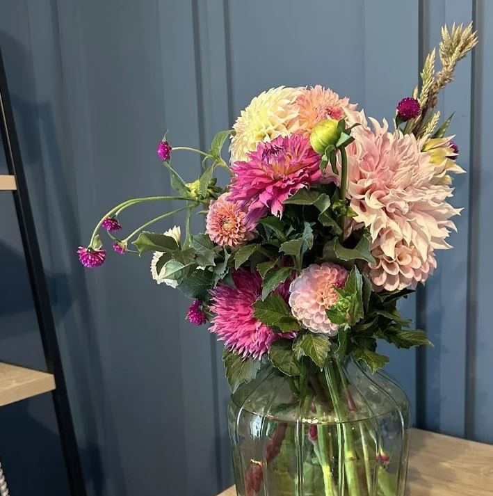 14" Ribbed Glass Decorative Flower Vase - Hearth & Hand with Magnolia