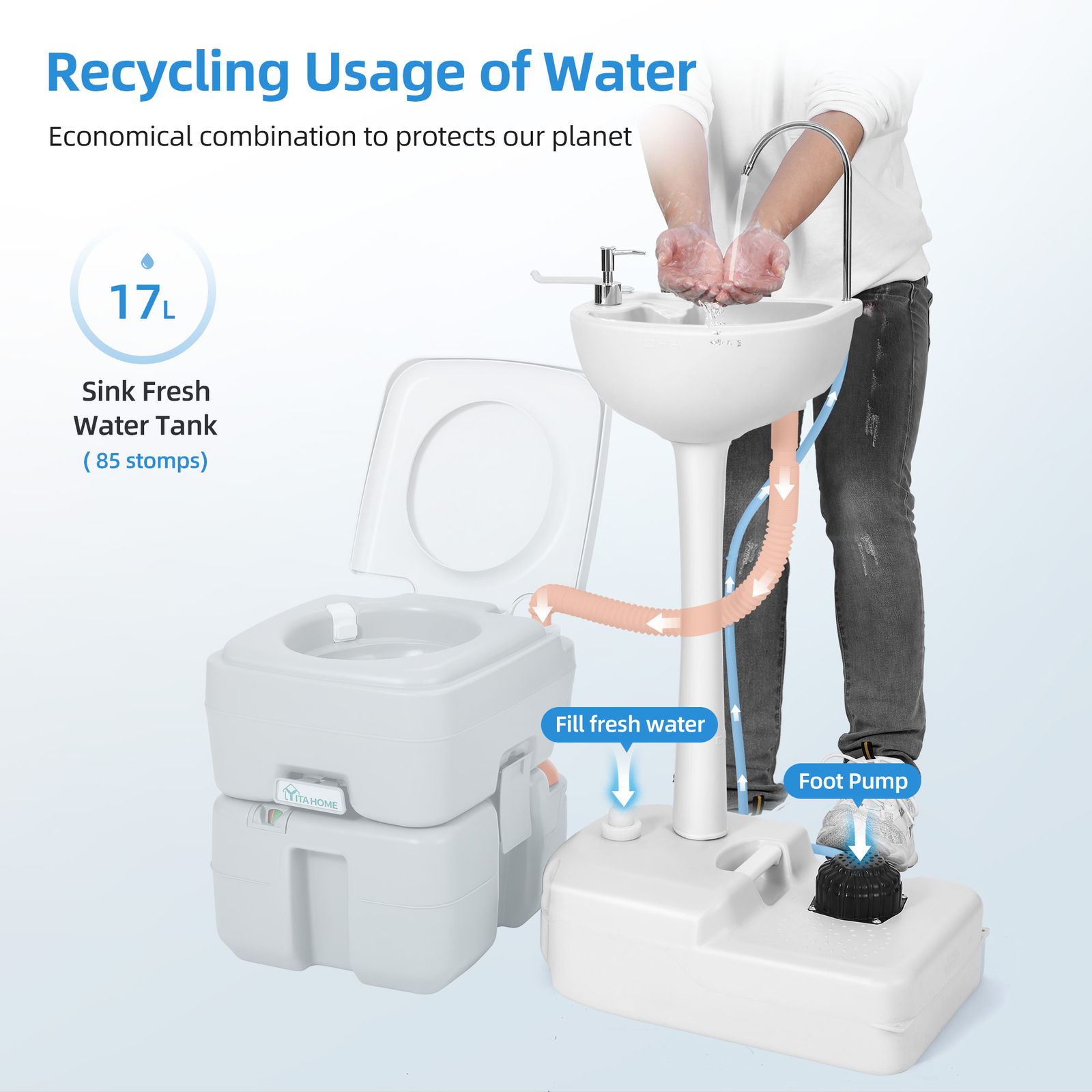 Portable Sink Camping Hand Washing Station w/ 17L Wash Basin Stand and Carry Bag