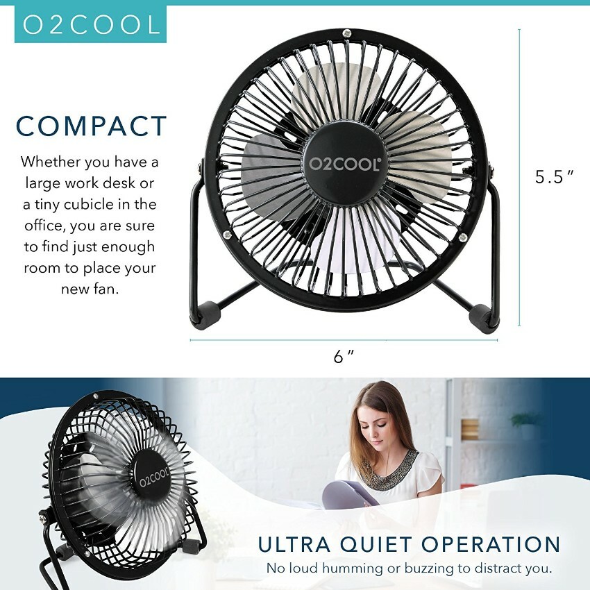 O2COOL 4" USB Personal Desk Fan – Portable Mini Table Cooling Fan - Black