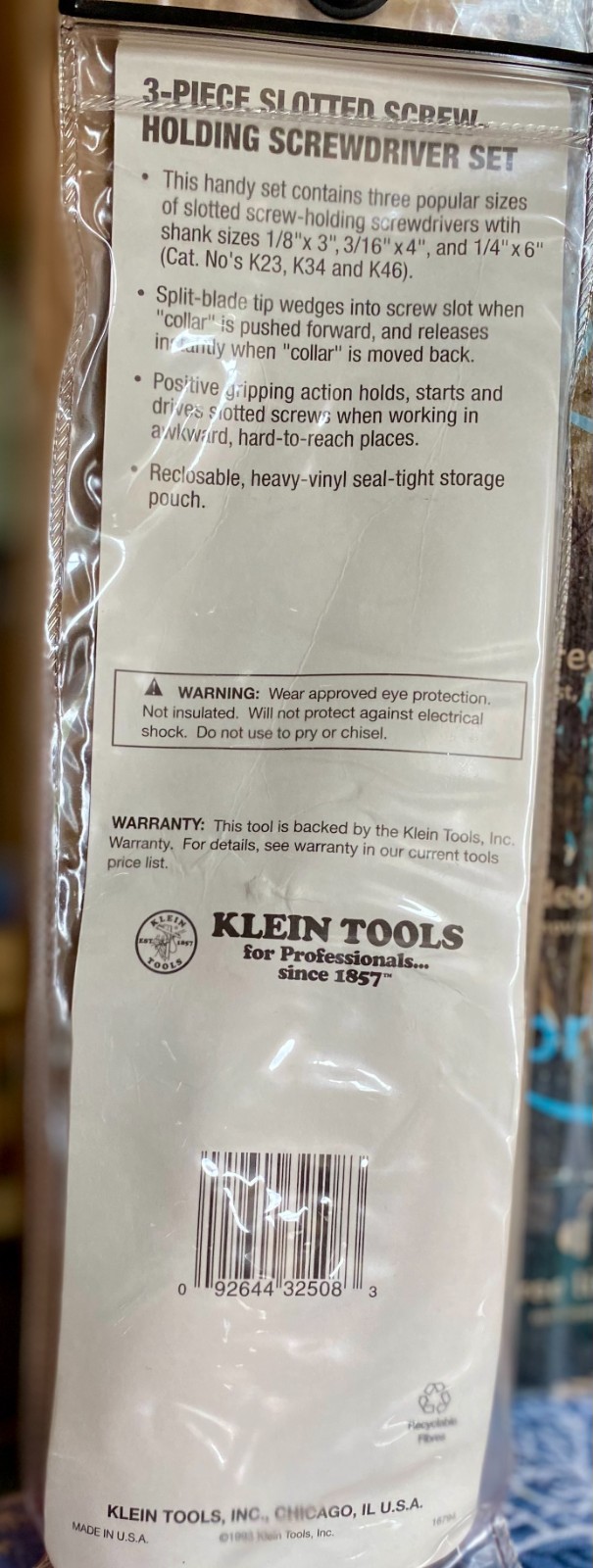 New Klein Tools Vaco SK234 3 piece slotted screw holding screwdriver set