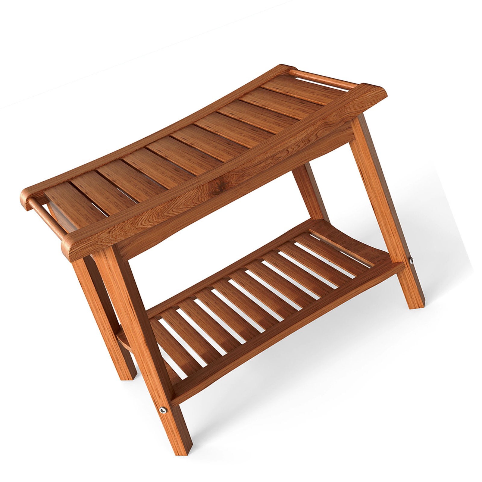 Shower Bench Wood Water Proof Ergonomic Shower Stool With Storage Shelf FKRT