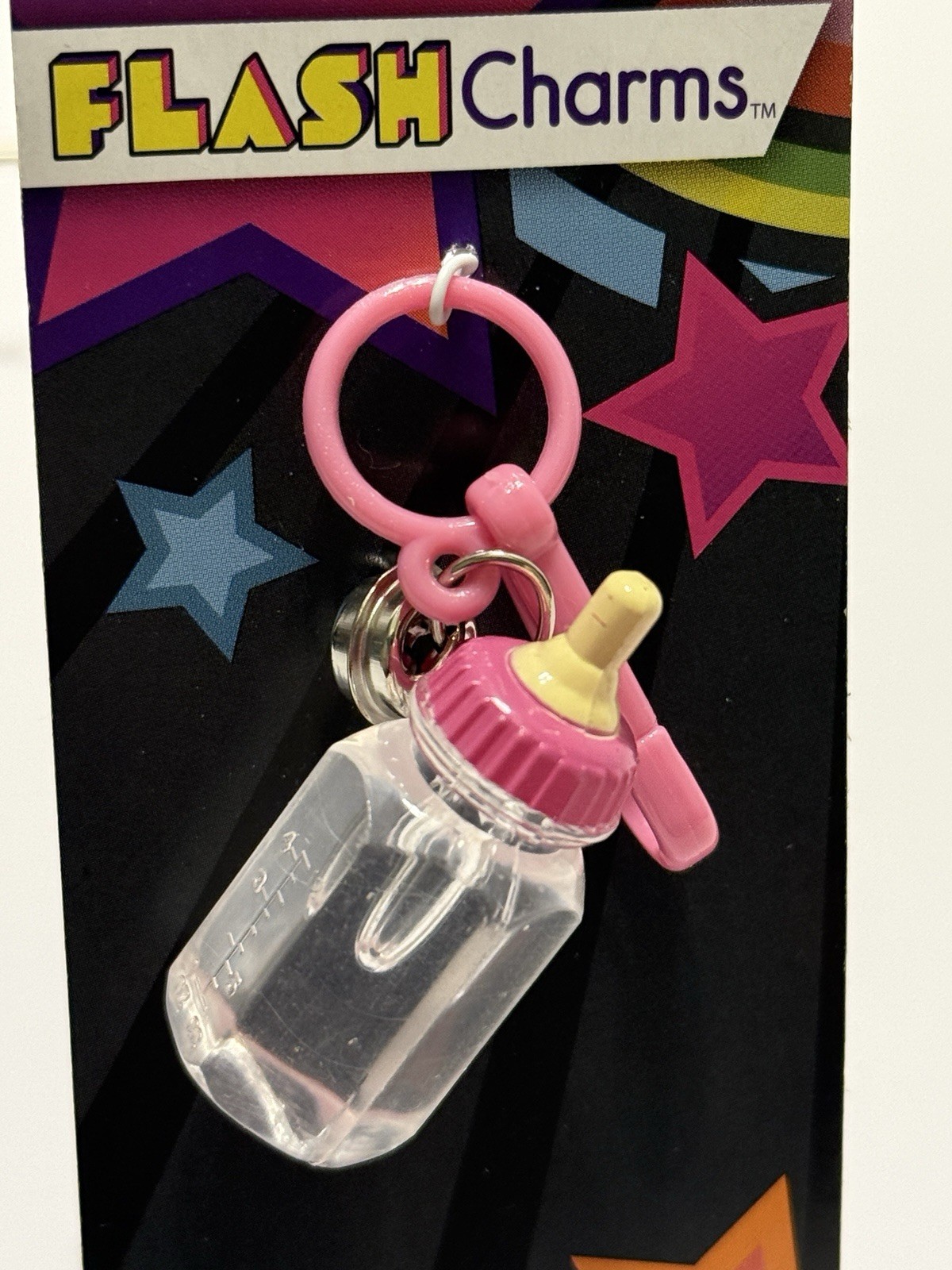 Flash Charms Plastic Bell Clip Retro 80s - Pink & Clear Baby Bottle