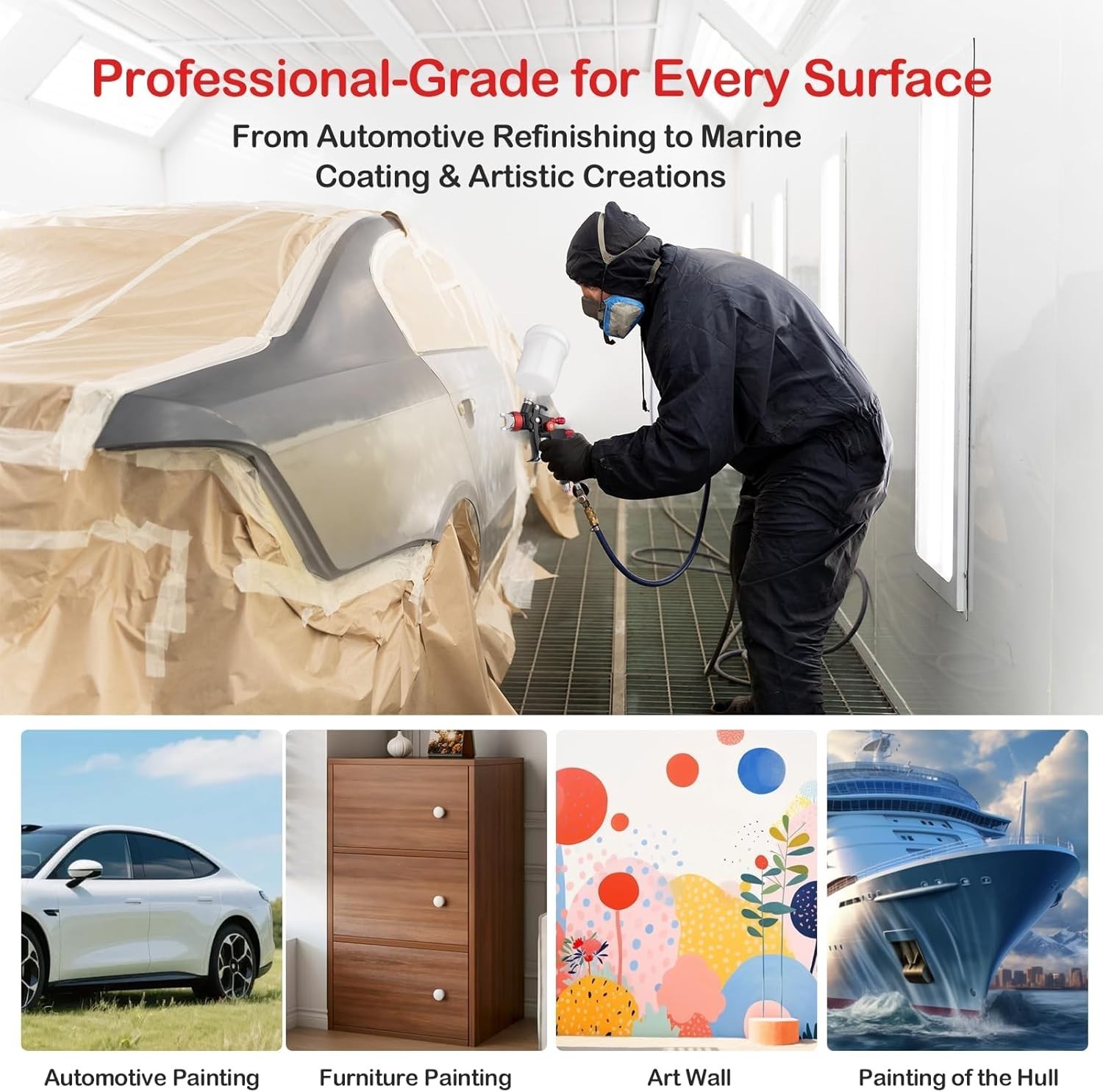 HVLP Air Spray Gun Kit Automotive Paint Nozzle Set 600ml Aluminum