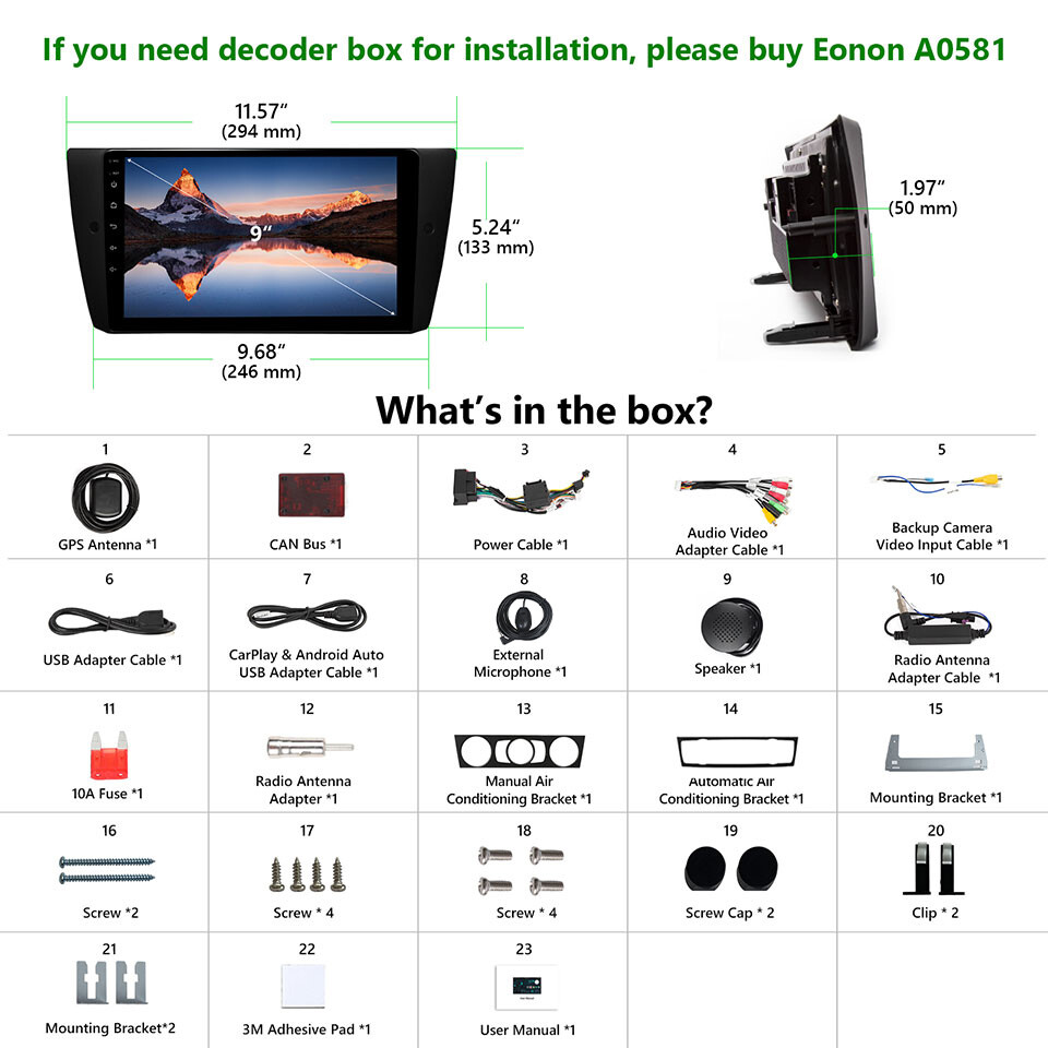 Android 10 8-Core 2GB RAM Head Unit Car GPS Radio Stereo for BMW E90 E91 E92 E93