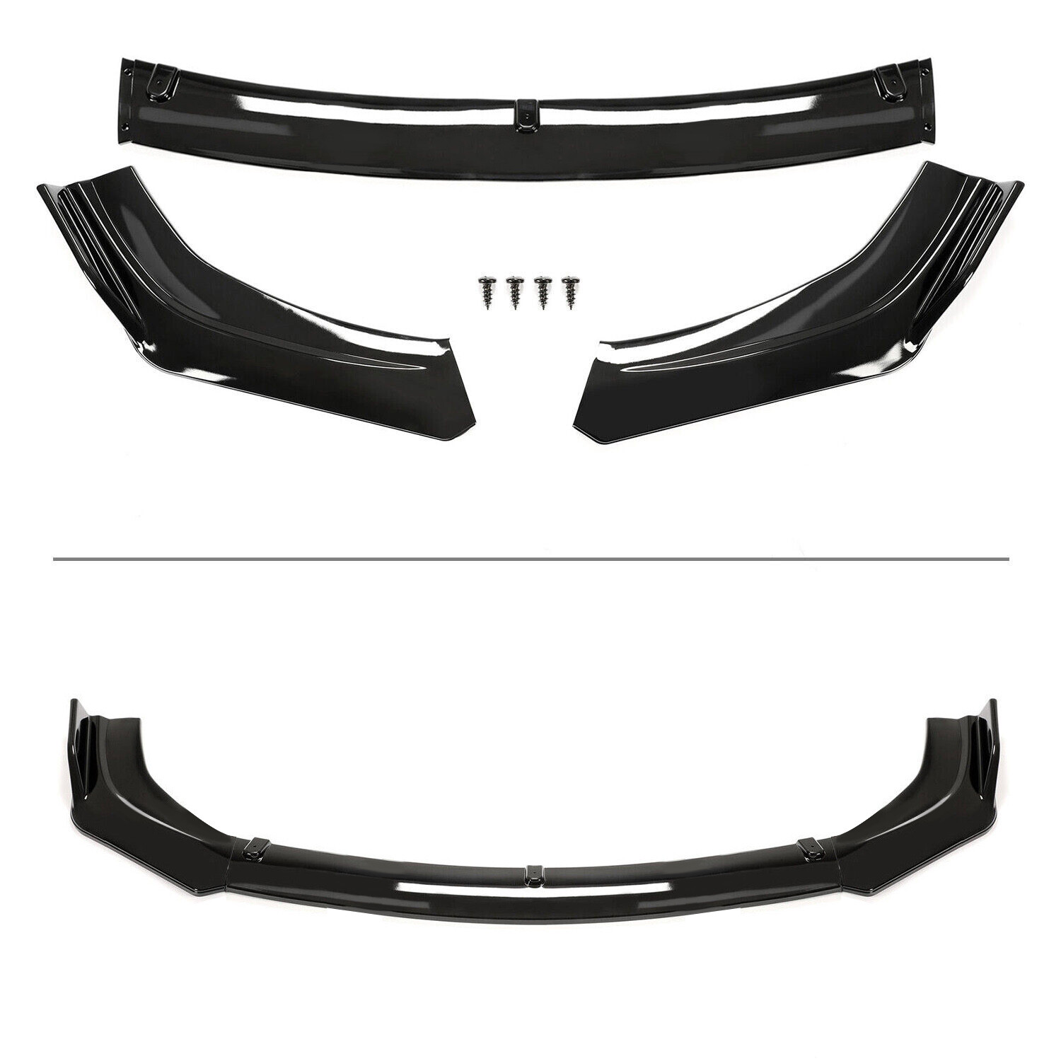 For 2016-2021 Honda Civic Glossy Black Front Bumper Body Kit Spoiler Lip 3PCS