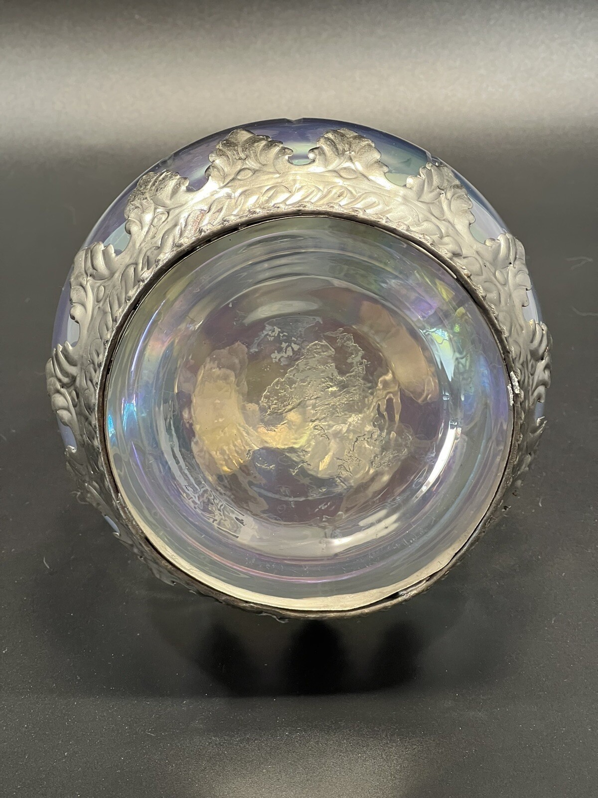 Vintage Ornate Silver Overlay Art Nouveau Deco Etched Clear Glass Decanter 10" T