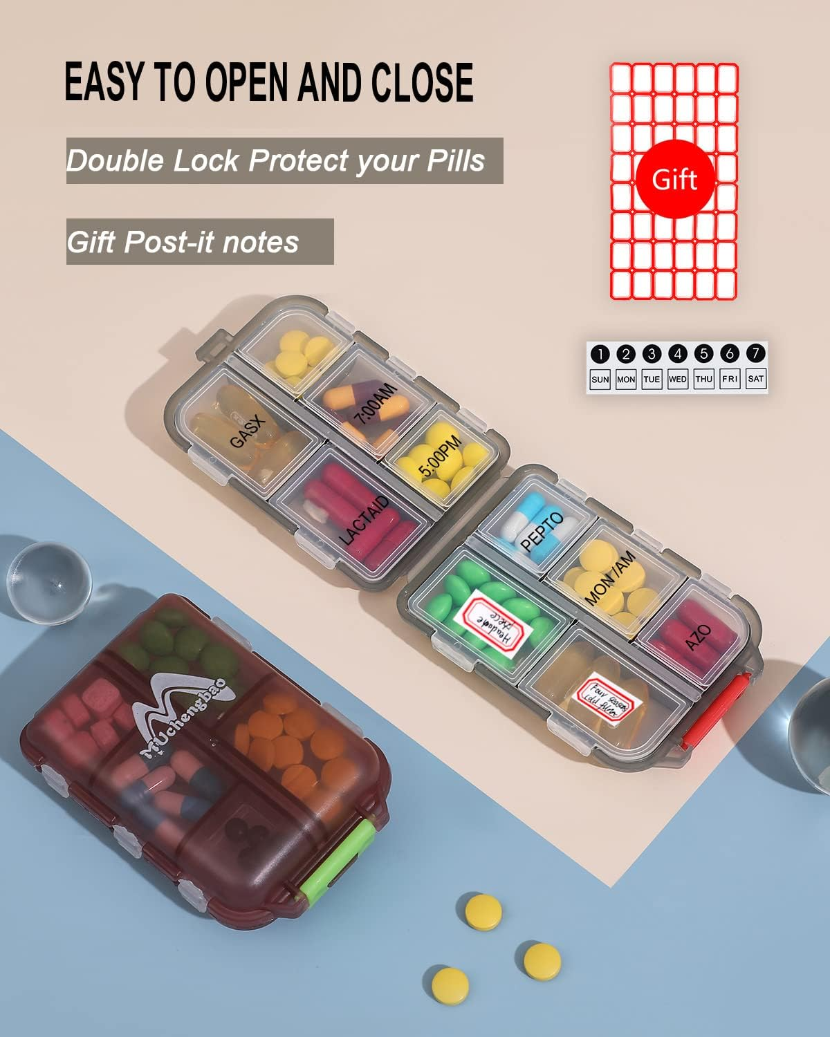 2 Paquete De Pastillero Semanal Organizador De Viaje Almacenamiento De Pastillas