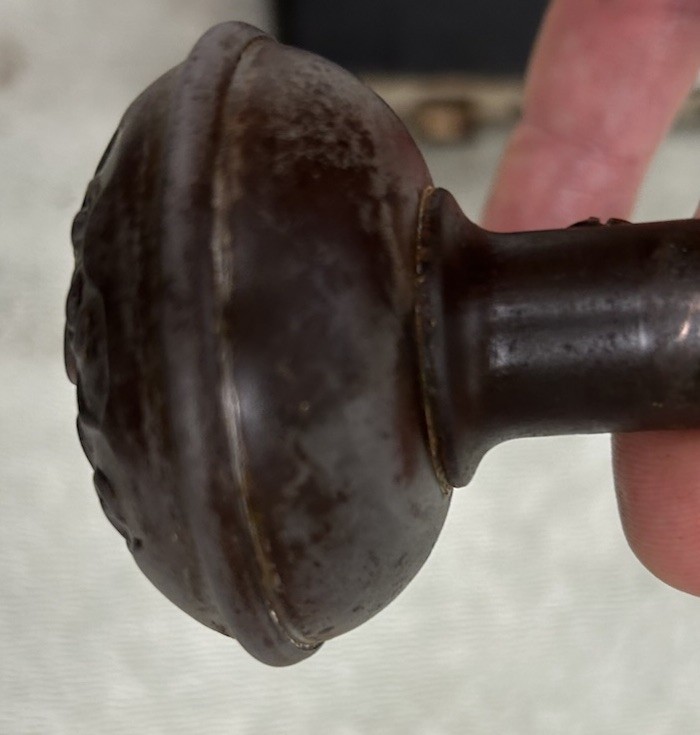 Antique Victorian Metal Door Knob Set With Mortise & Backplates