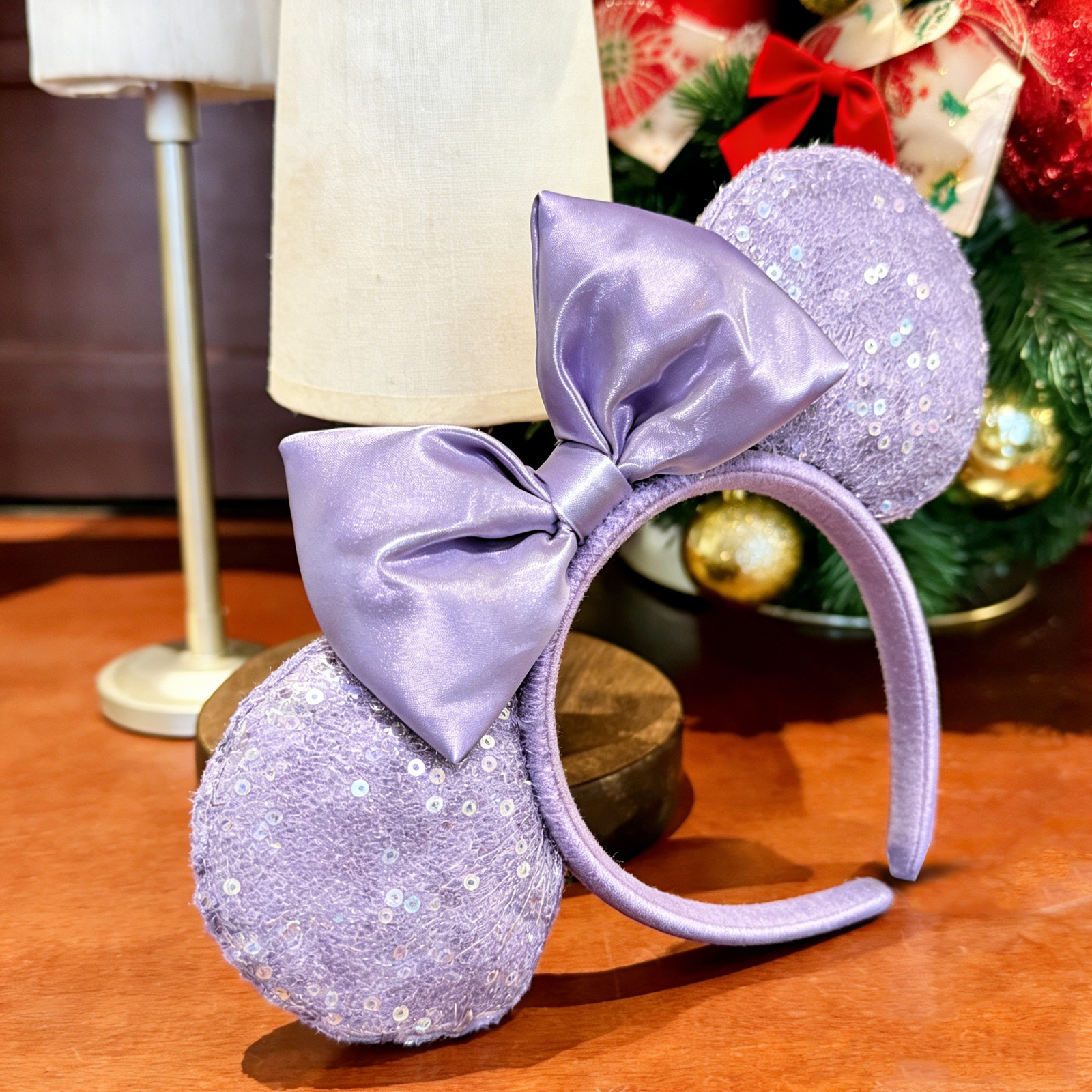 Disney-Parks Purple Lavender Sequin Minnie Mouse Ears Headband Iridescent Bow